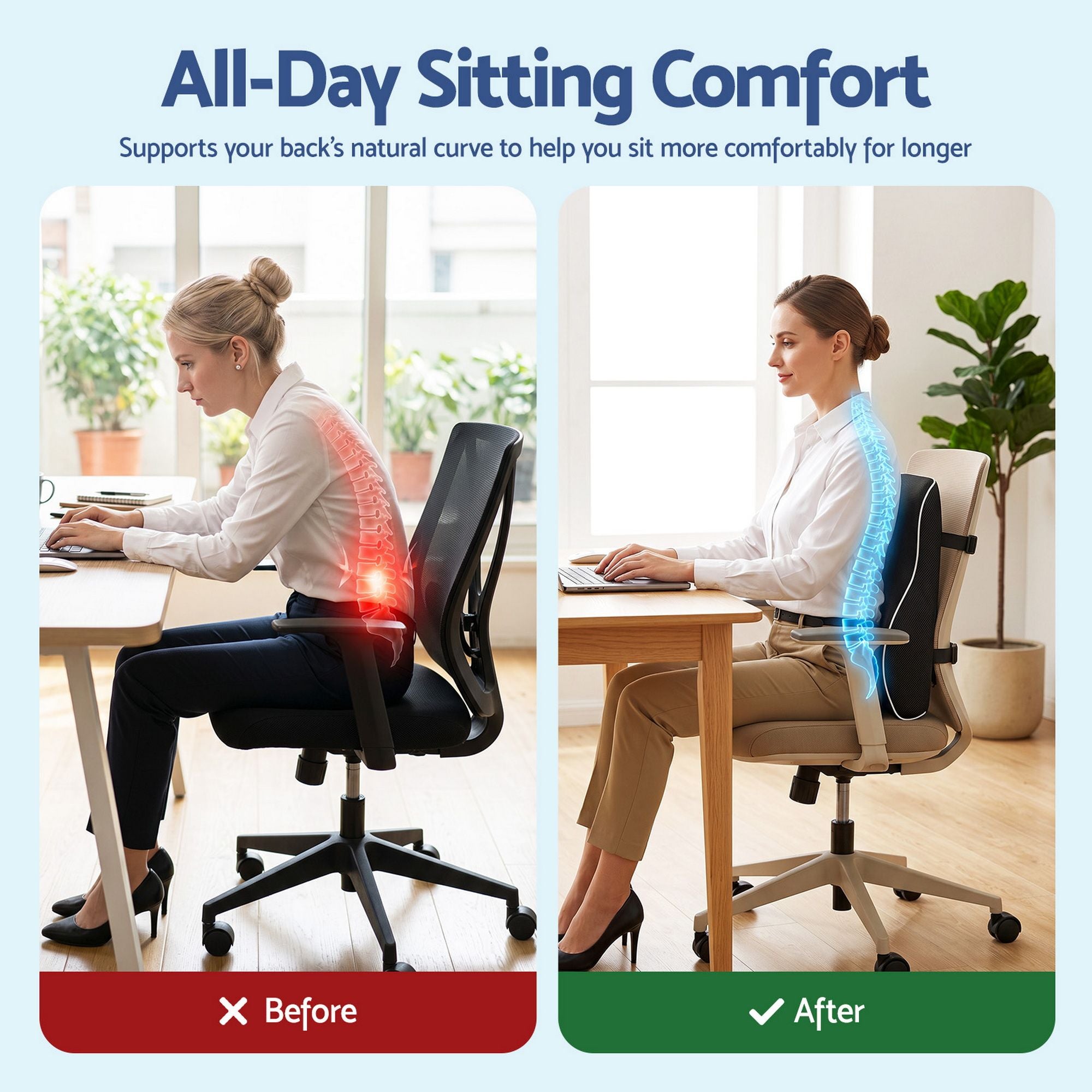 Artiss Ergonomic Lumbar Support Cushion for Office Chair and Car Memory Foam