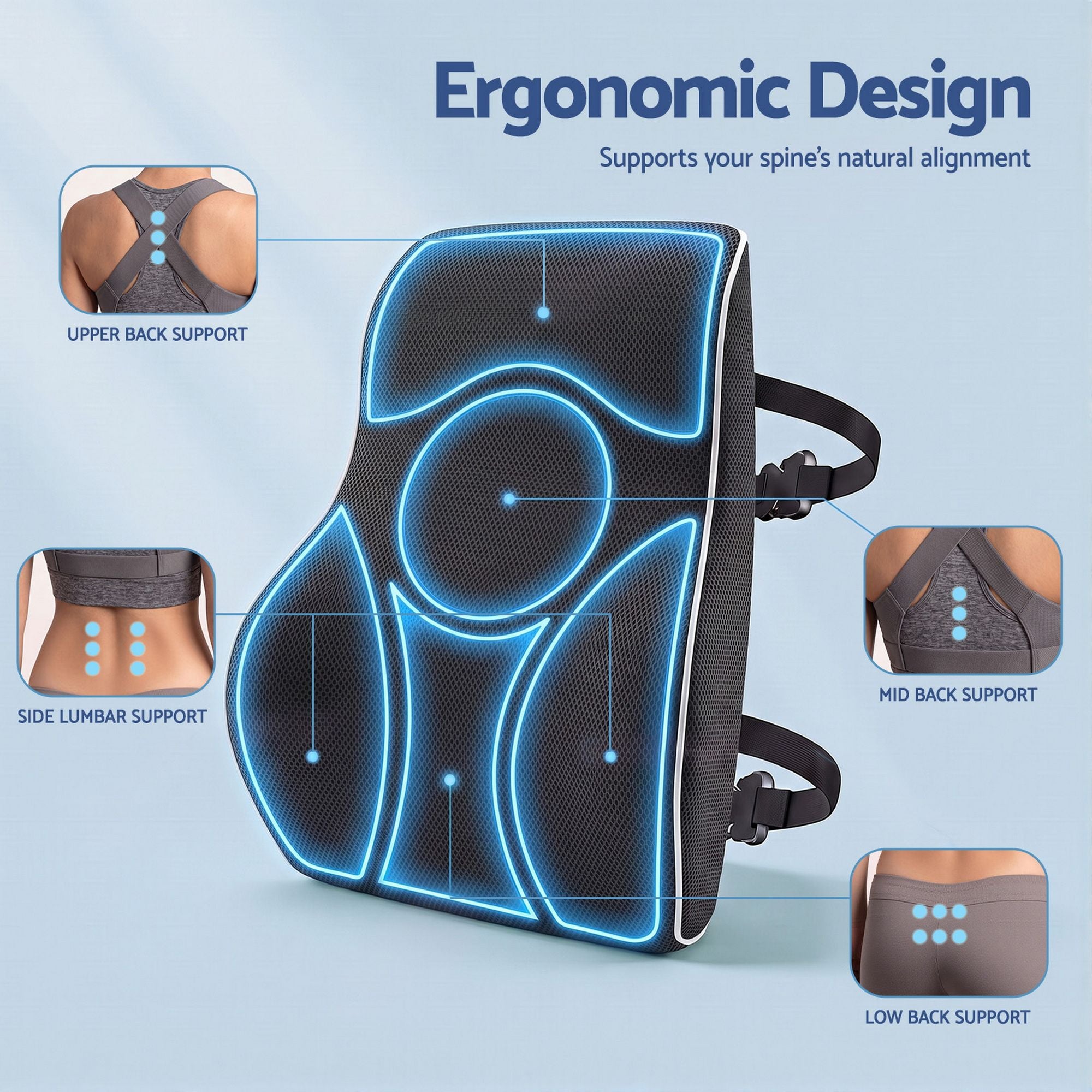 Artiss Ergonomic Lumbar Support Cushion for Office Chair and Car Memory Foam