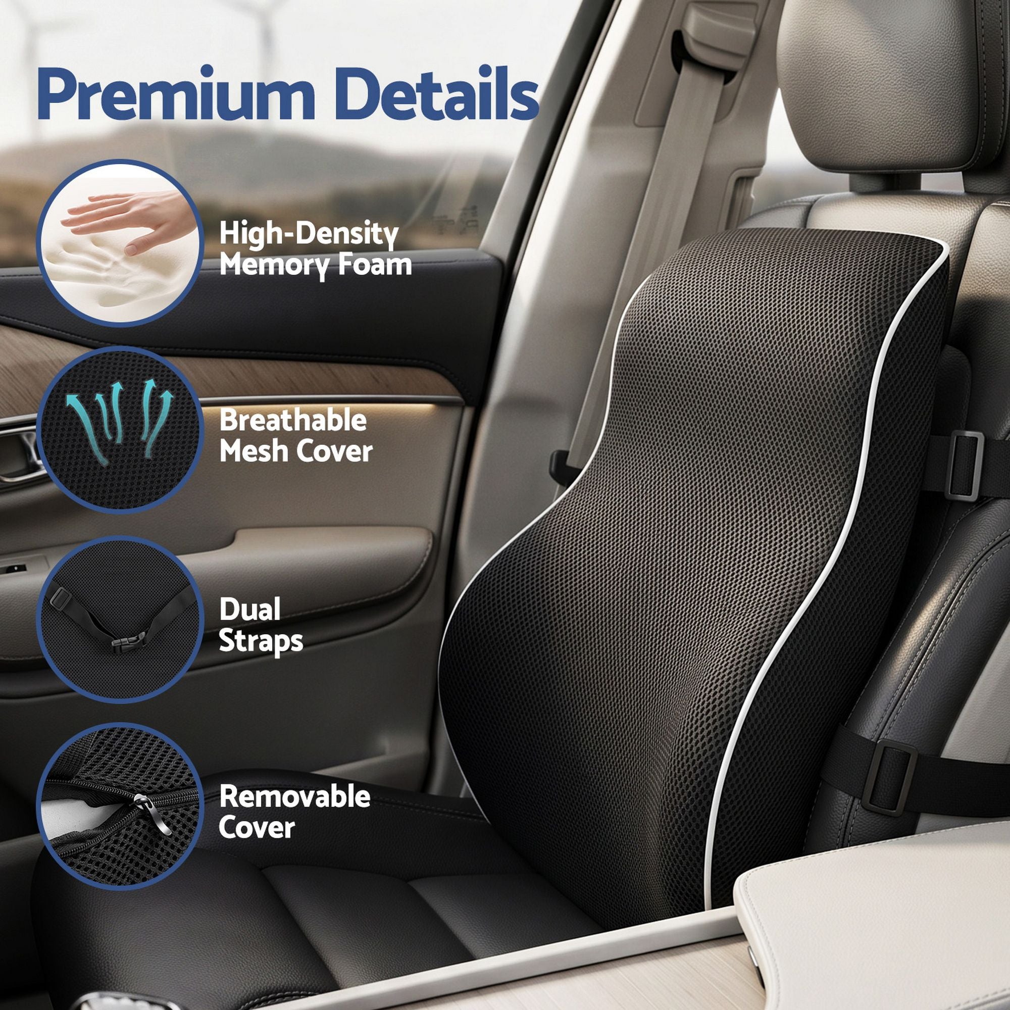 Artiss Ergonomic Lumbar Support Cushion for Office Chair and Car Memory Foam