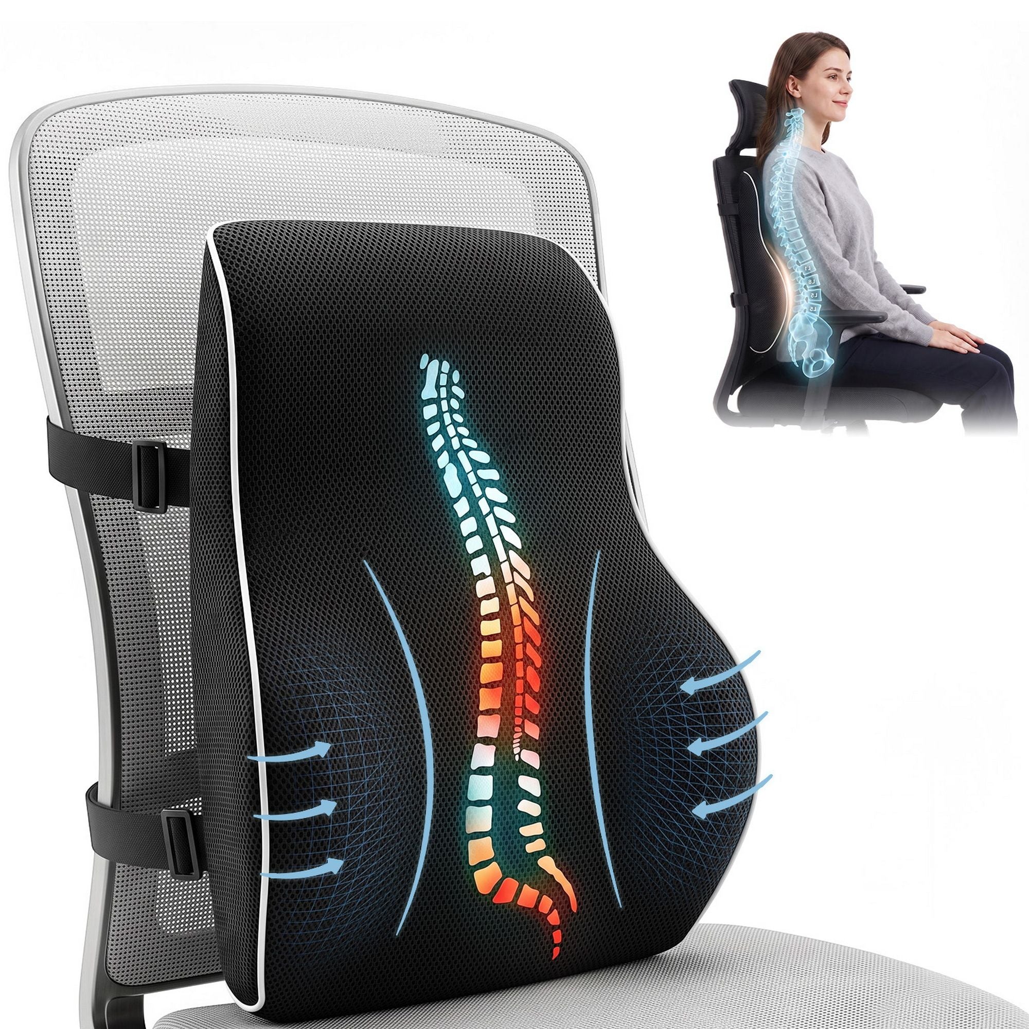 Artiss Ergonomic Lumbar Support Cushion for Office Chair and Car Memory Foam