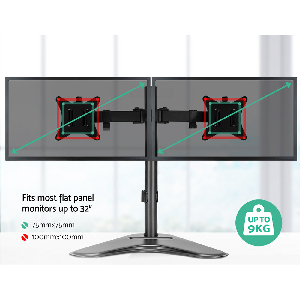Artiss Monitor Stand Arm Dual HD LED TV Freestanding Mount Holder 2 Arm Display