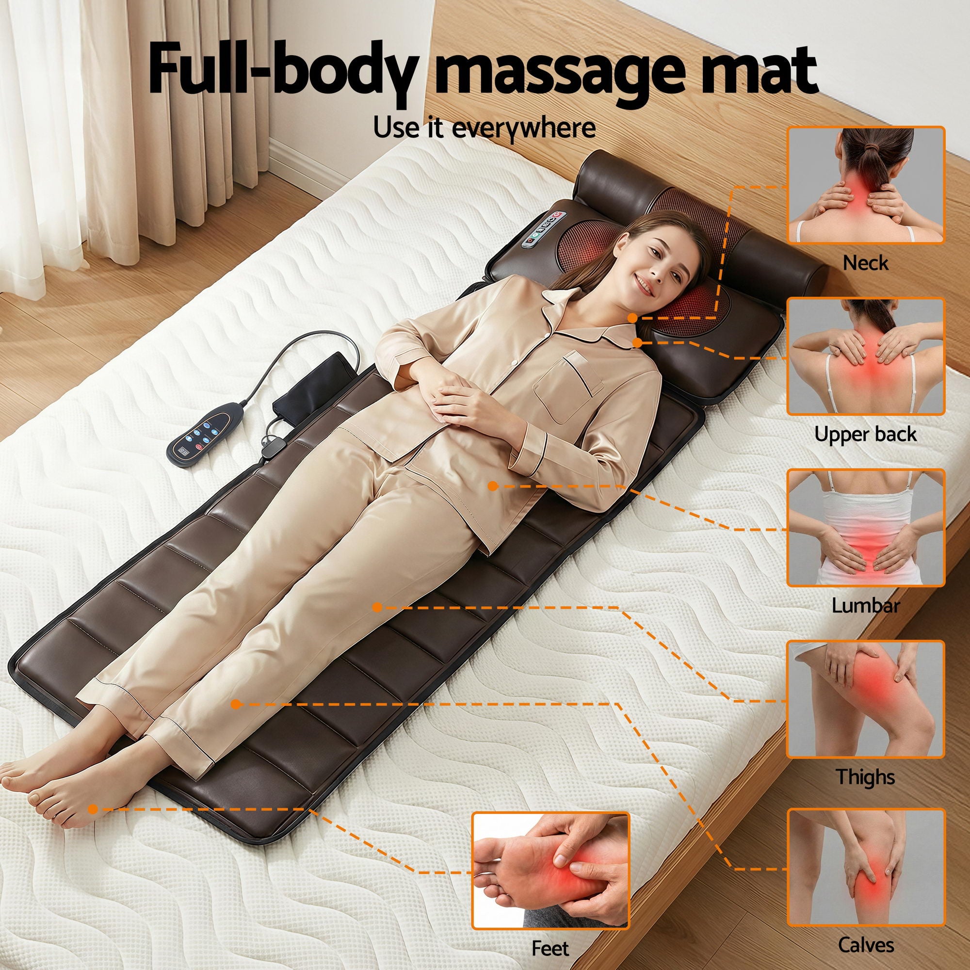 Livemor Massage Mat Kneading Neck Foot Massager Heated Vibration Airbag Mattress - Free Delivery
