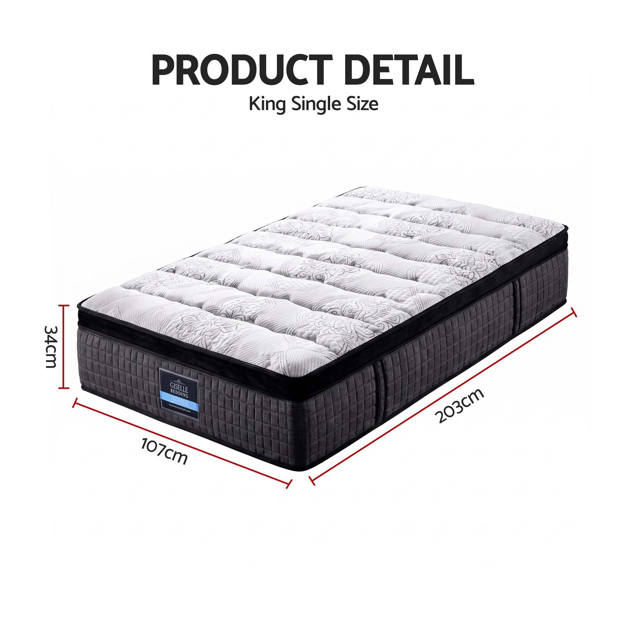 Giselle Bedding 34cm Mattress 9 Zone Latex Foam King Single