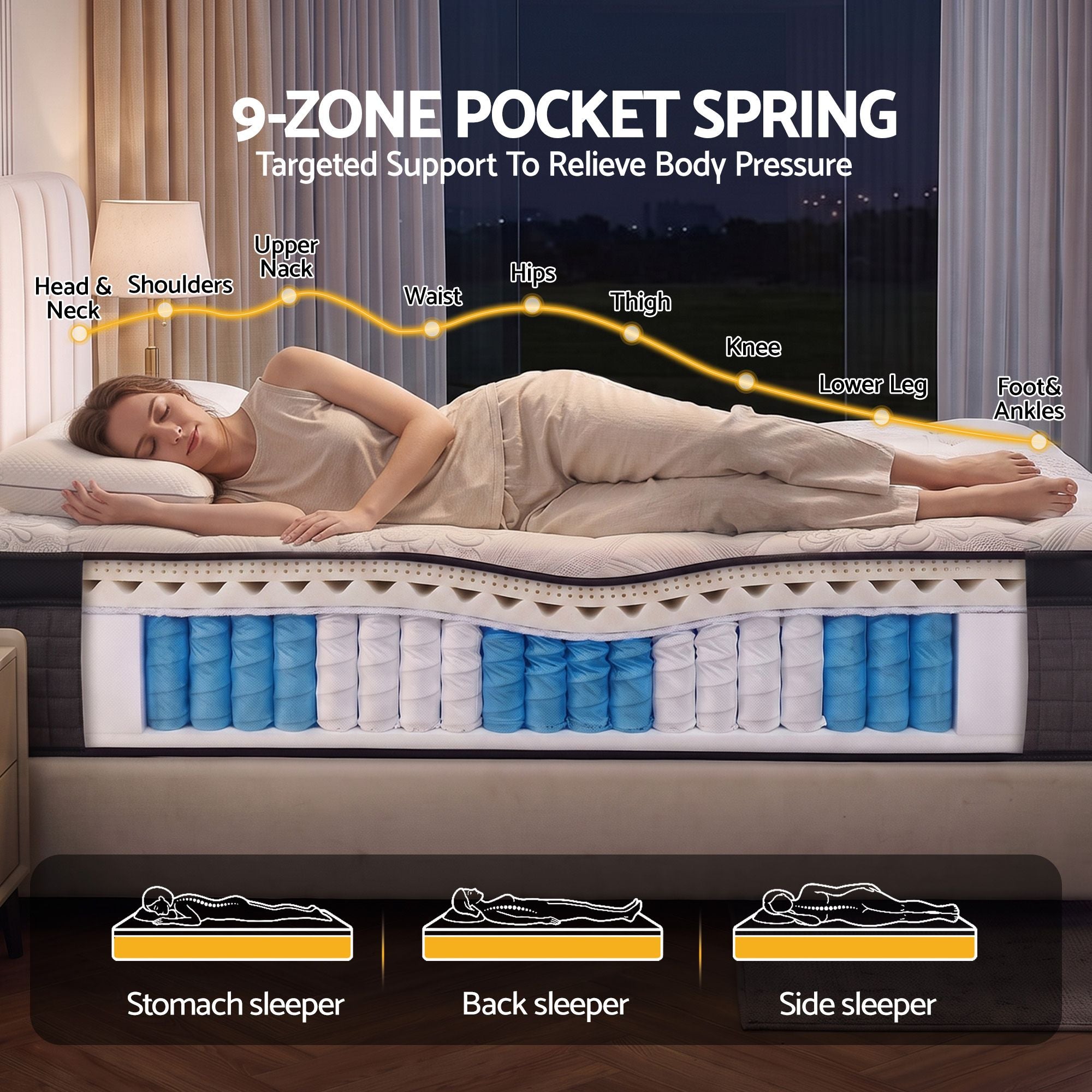Giselle Bedding 34cm Mattress 9 Zone Latex Foam Queen