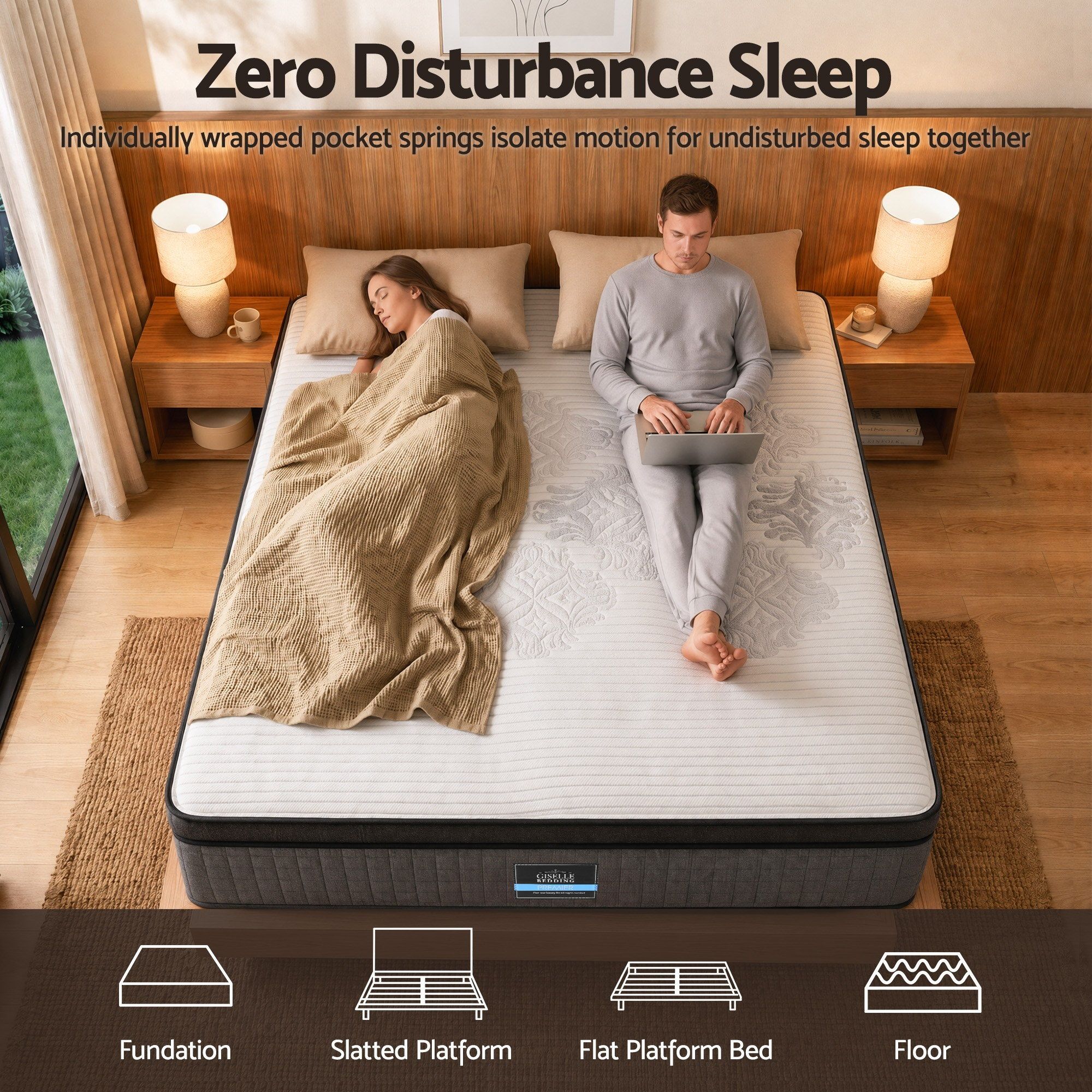 Giselle Bedding Double Mattress 37cm 4-in-1 Adjustable Firmness Cooling Gel Memory Foam Dual-Zone Flippable for Couples