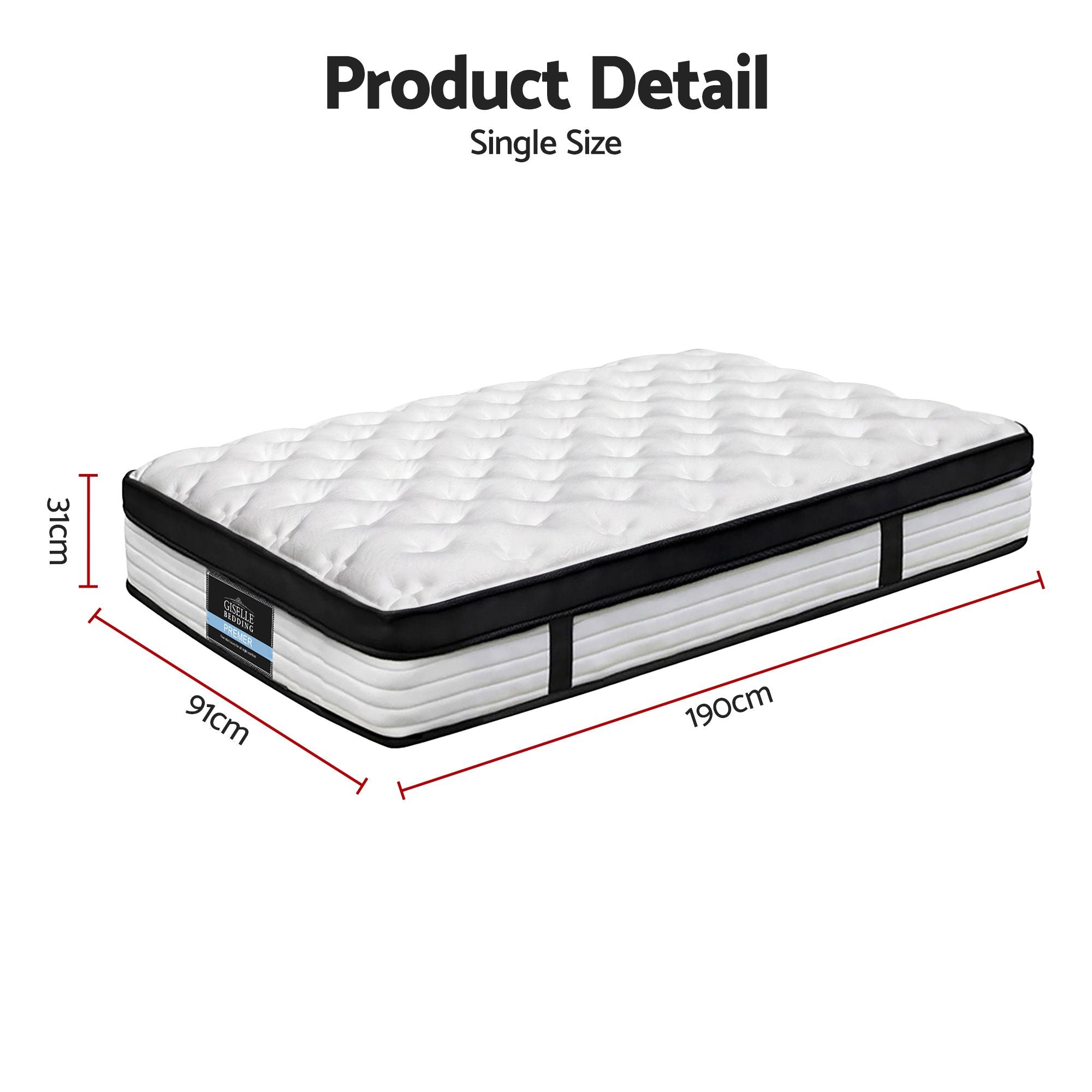 Giselle Bedding 31cm Mattress Euro Top Single