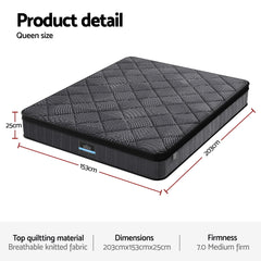 Giselle Bedding Queen Mattress 25cm Pocket Spring Latex Euro Top Medium Firm Bed
