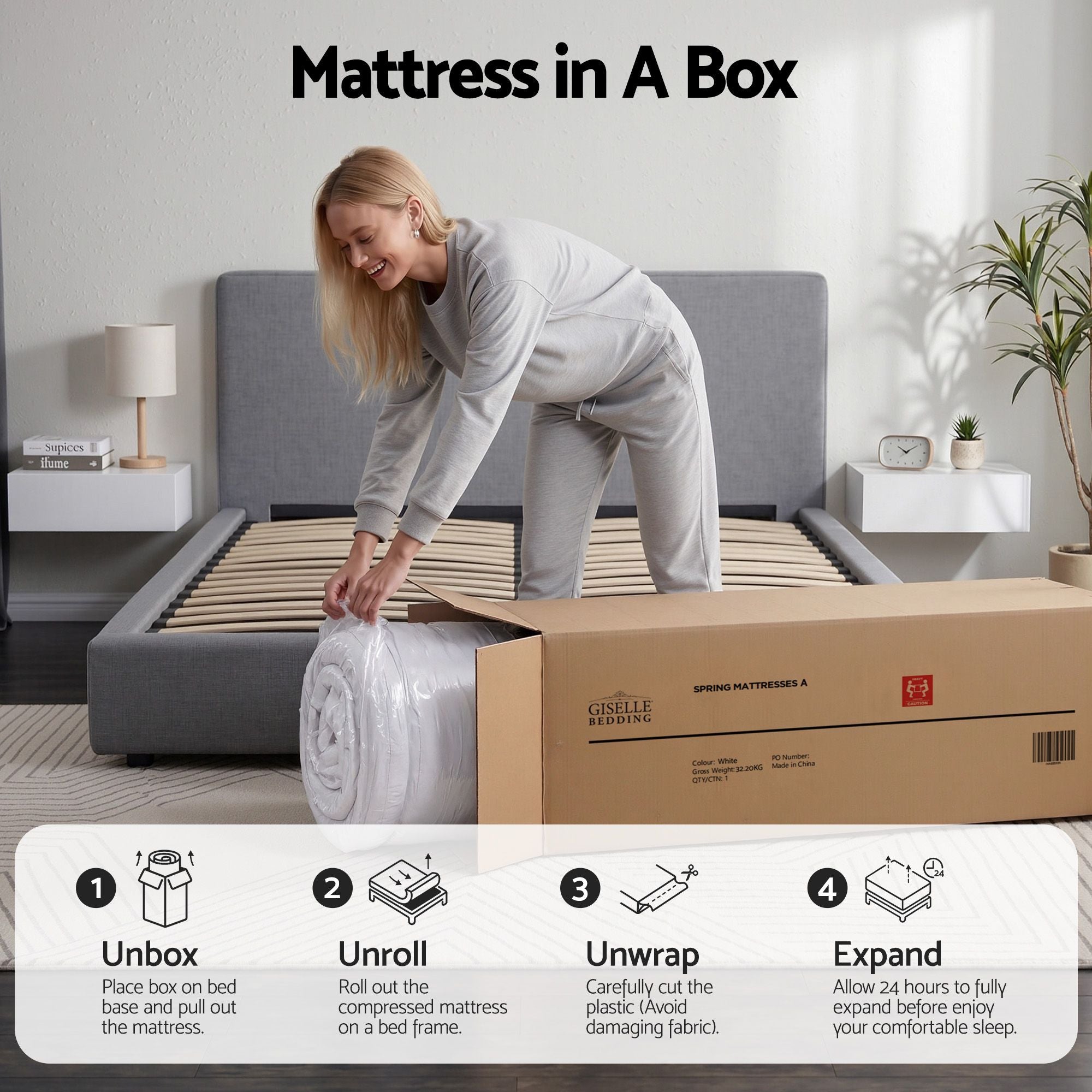 Giselle Bedding King Mattress 23cm Pocket Spring Mattress with Adjustable Firmness Reversible Foam Layer for Medium Firm & Firm Support Motion Isolation Bedroom Bed