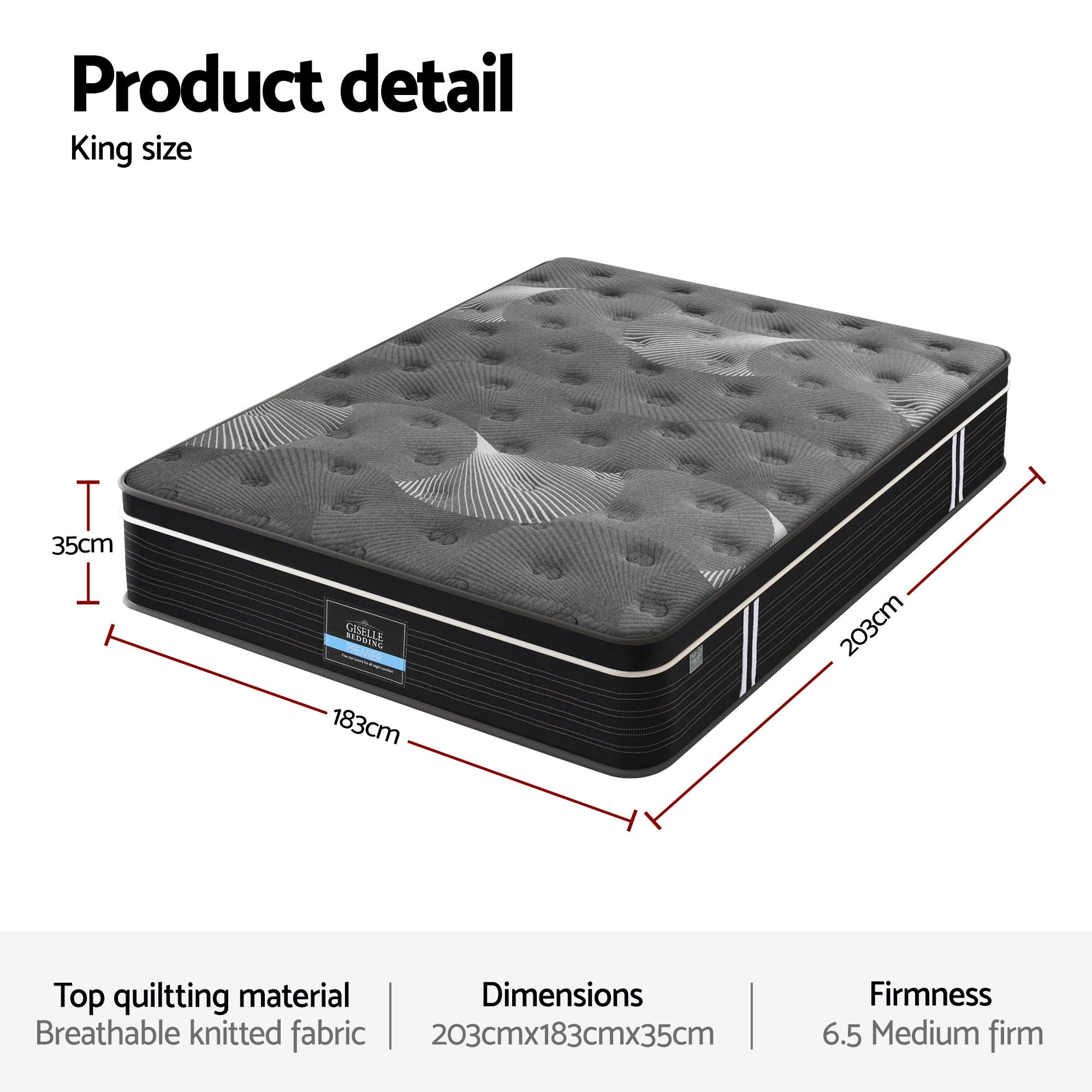 Giselle Bedding 35cm Mattress Graphene Memory Foam Medium Firm Euro Top Mattresses King