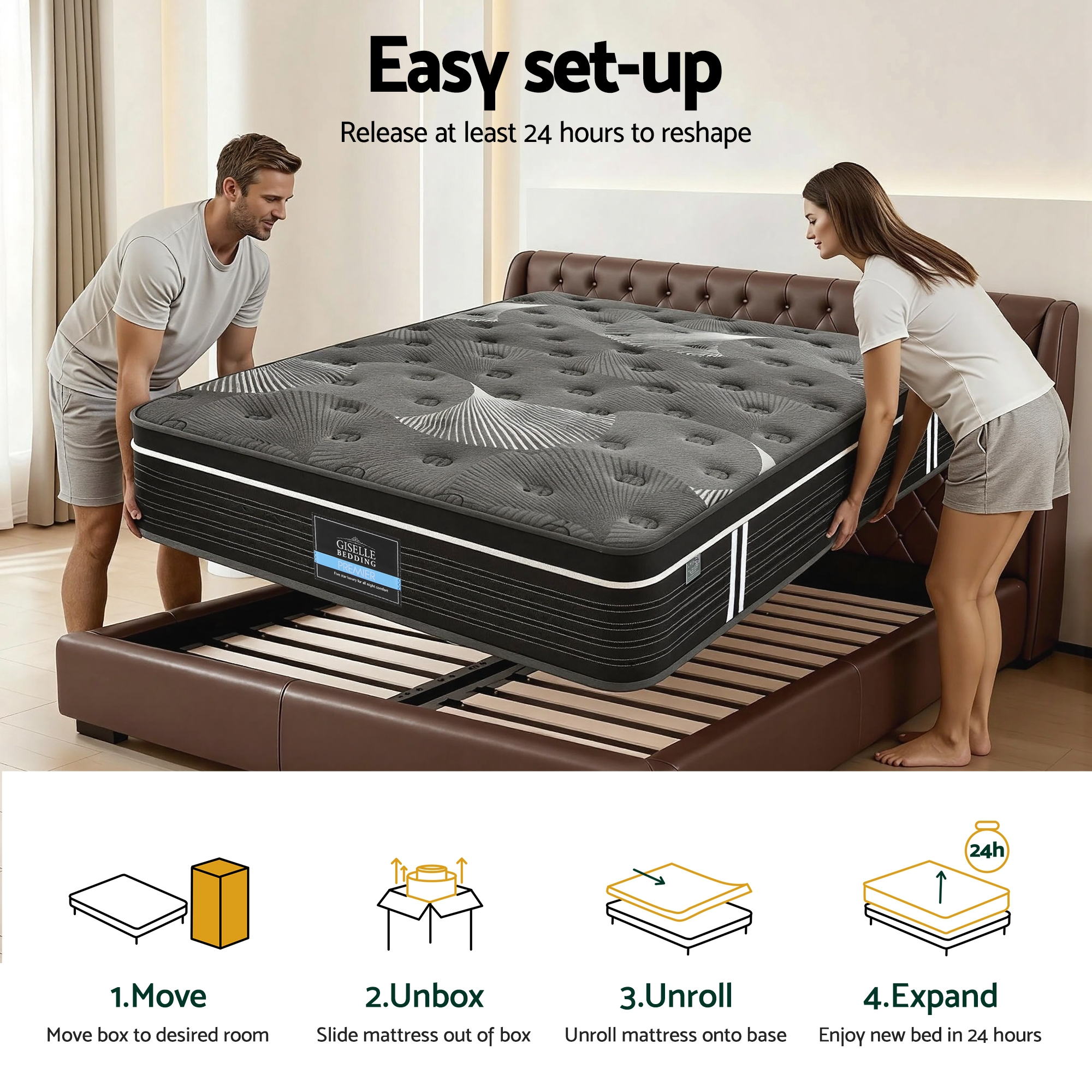 Giselle Bedding 35cm Mattress Graphene Memory Foam Medium Firm Euro Top Mattresses King