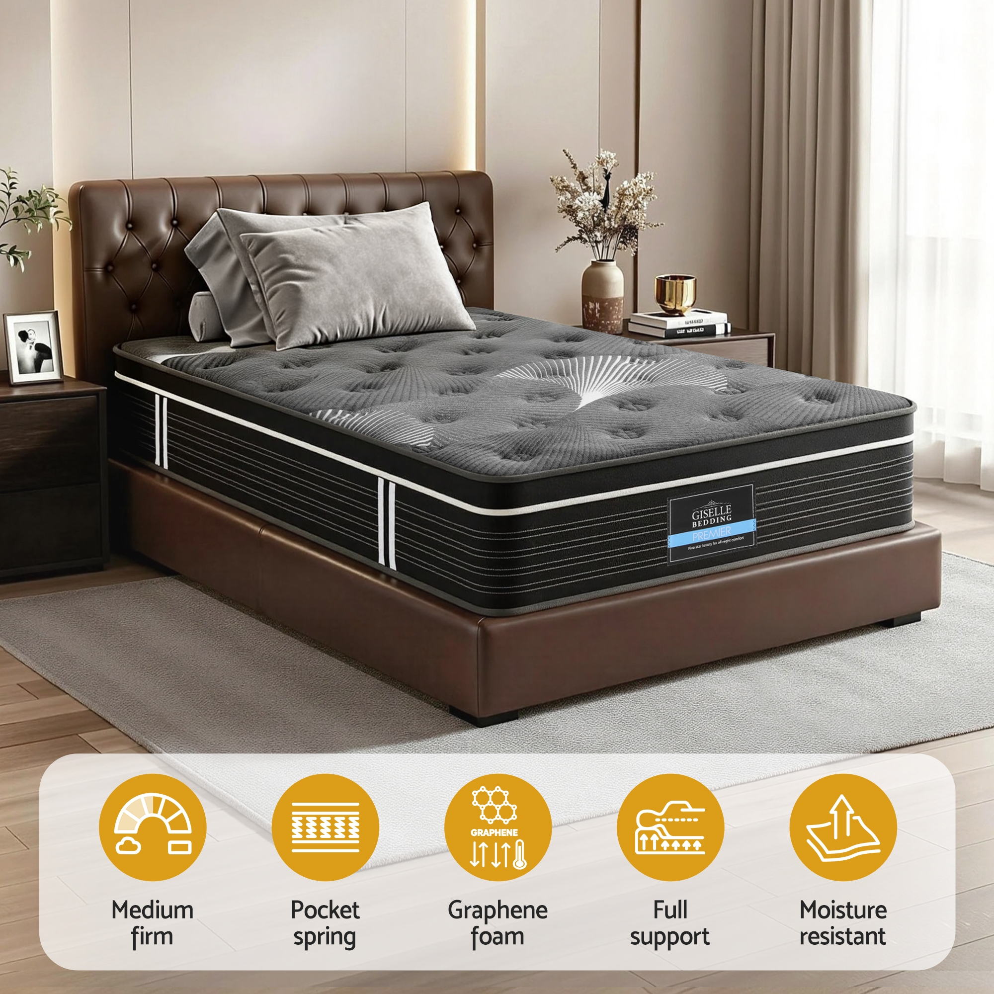 Giselle Bedding 35cm Mattress Graphene Memory Foam Medium Firm Euro Top Mattresses King Single