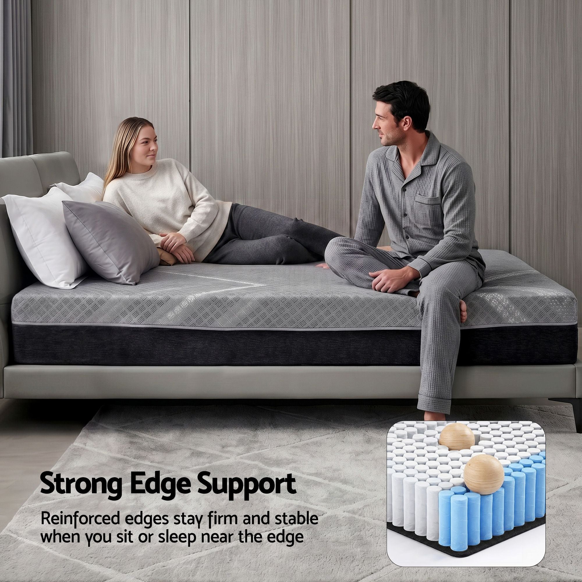 Giselle Double Mattress 26cm Firm Pocket Spring Dual Edge Support Dark Grey