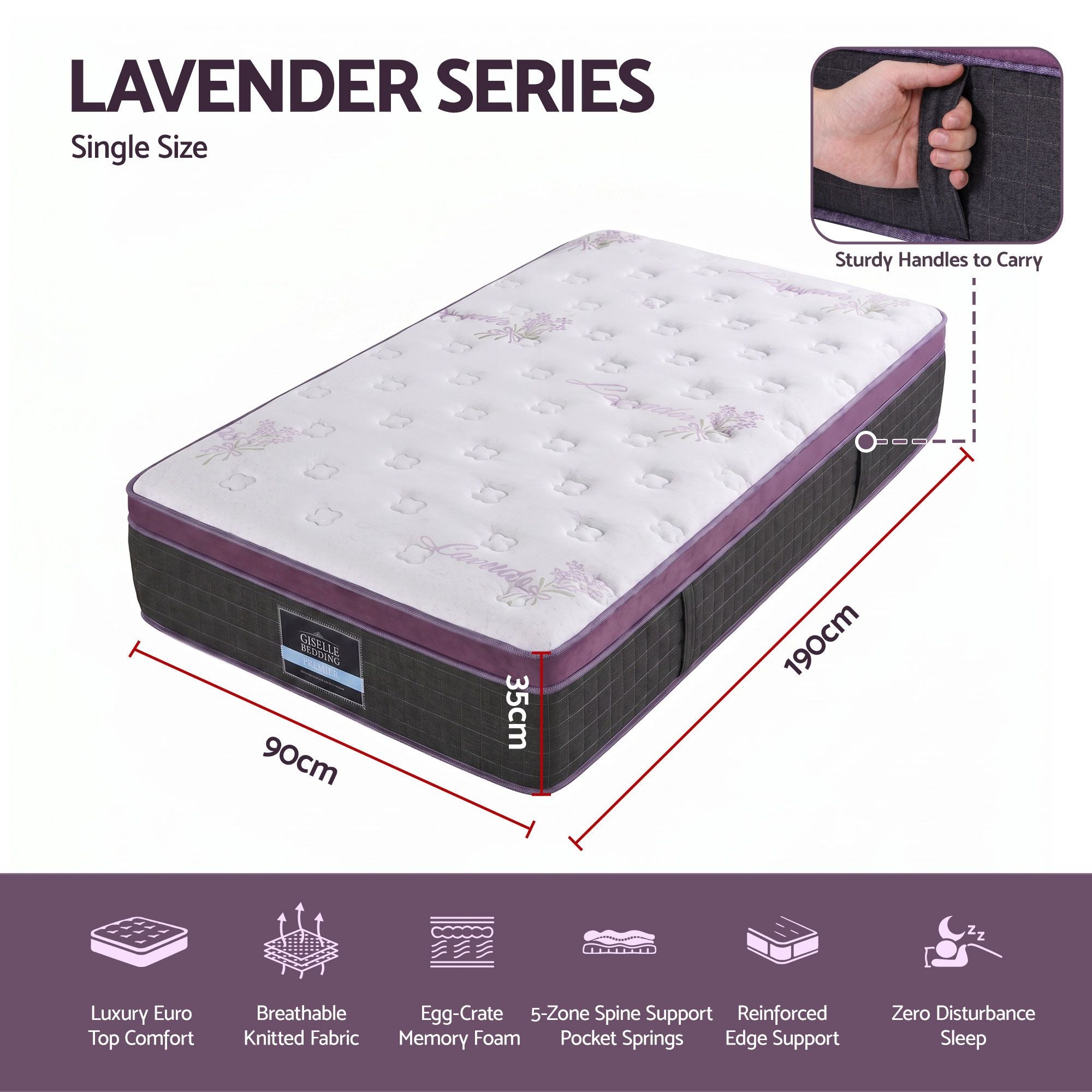 Giselle Single Euro Top Mattress Firm Pocket Spring Edge Support