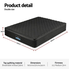 Giselle Bedding Double Mattress 34cm Euro Top with 5-Zone Pocket Spring Support Black