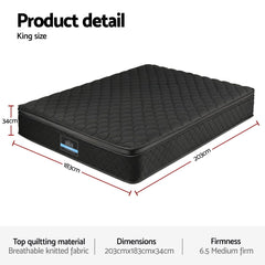 Giselle Bedding King Mattress 34cm Euro Top with 5-Zone Pocket Spring Support Black