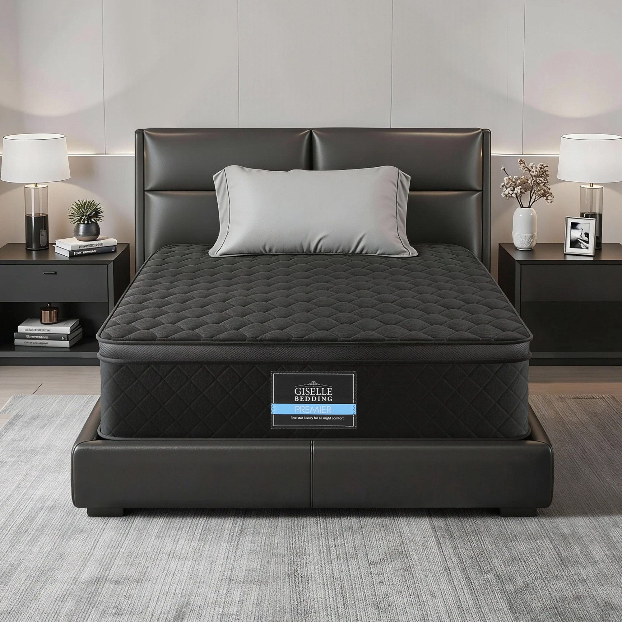 Giselle Bedding King Single Mattress 34cm Euro Top with 5-Zone Pocket Spring Support Black