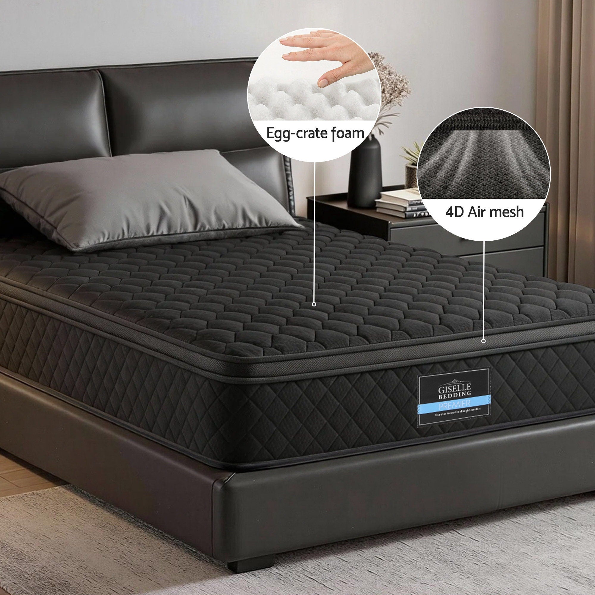 Giselle Bedding Mattress 34cm 5-Zone Pocket Spring Egg-crate Memory Foam King Single