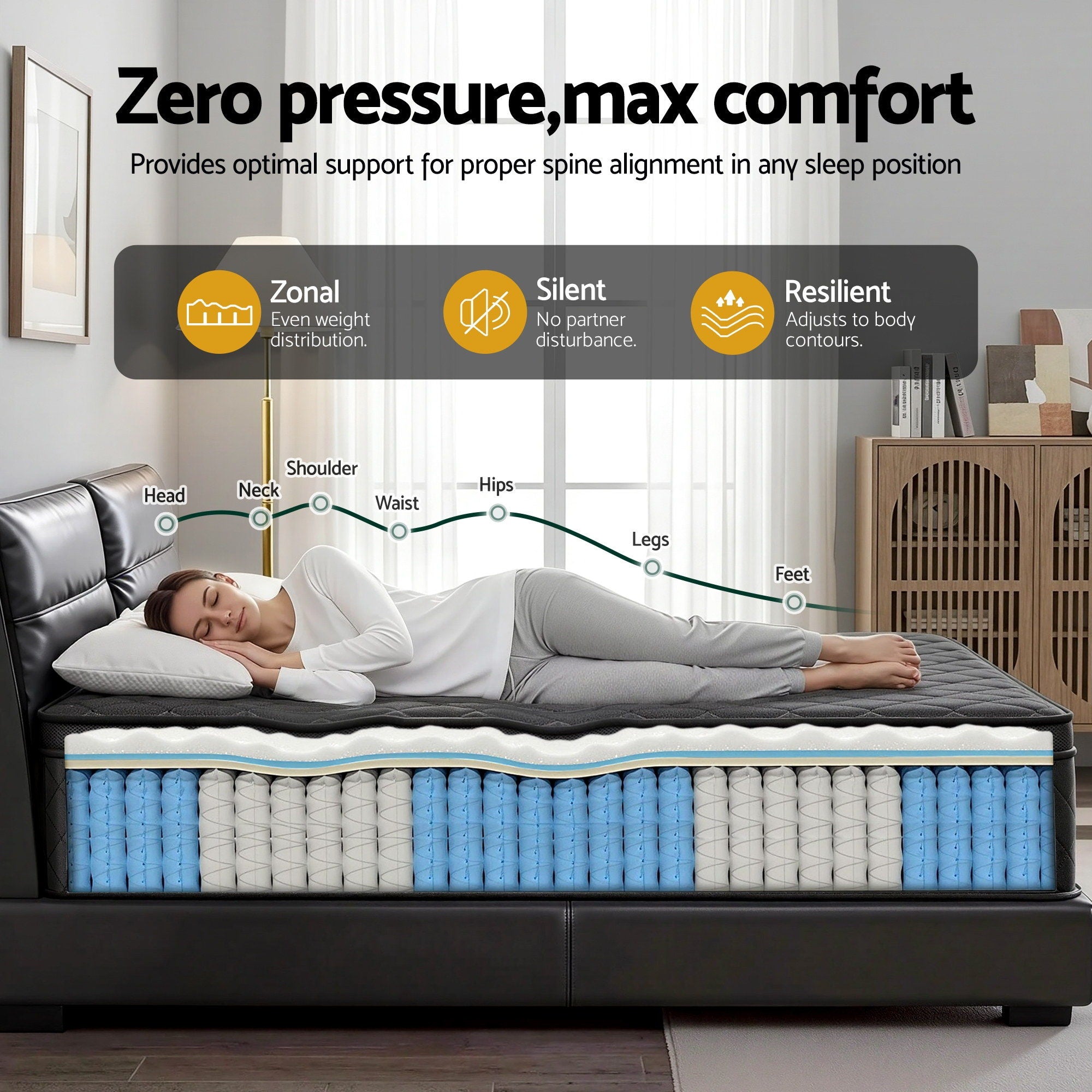 Giselle Bedding Mattress 34cm 5-Zone Pocket Spring Egg-crate Memory Foam King Single