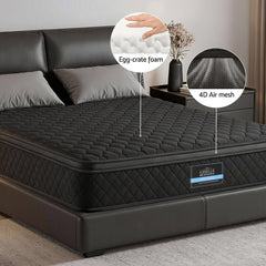 Giselle Bedding Queen Mattress 34cm Euro Top with 5-Zone Pocket Spring Support Black