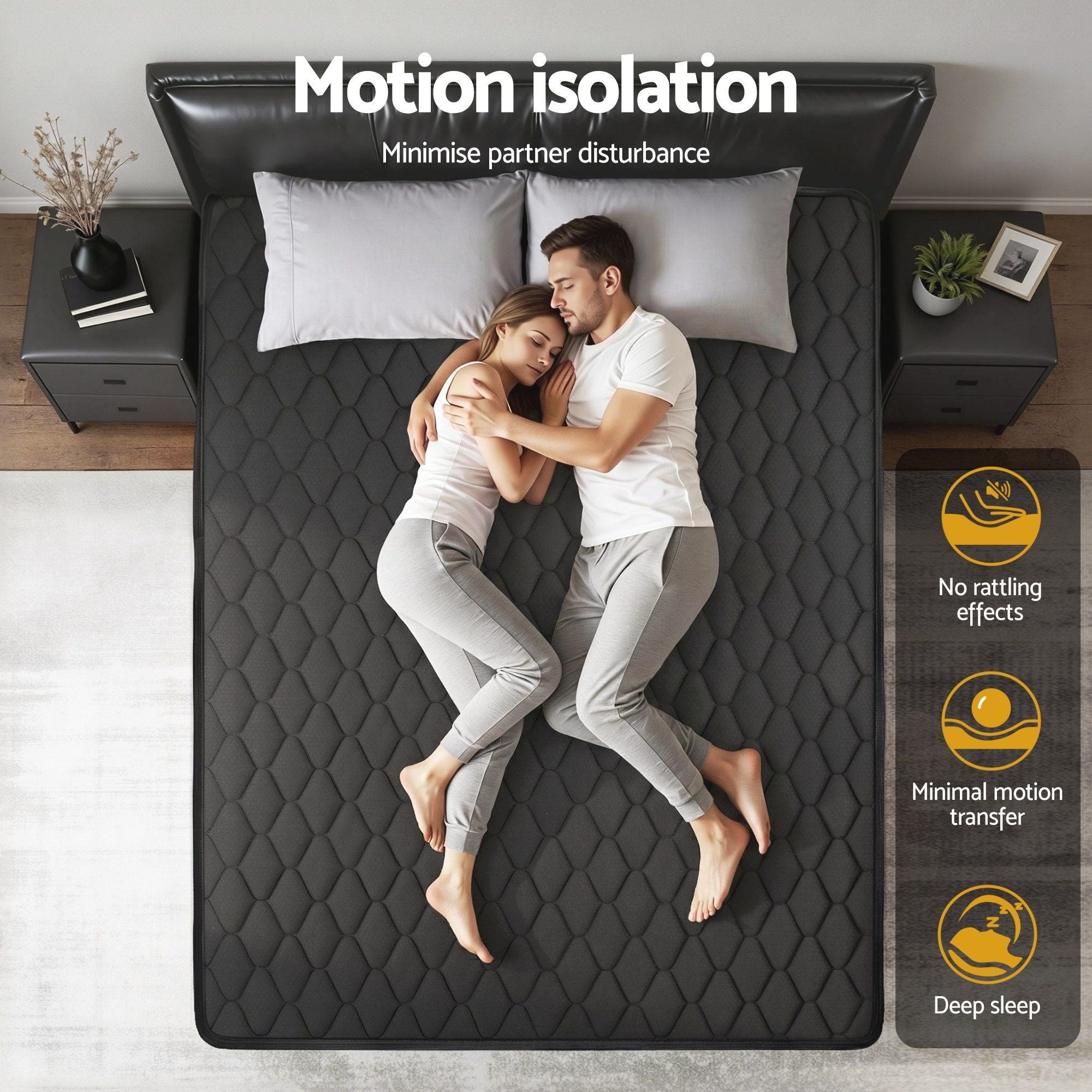 Giselle Bedding Queen Mattress 34cm Euro Top with 5-Zone Pocket Spring Support Black