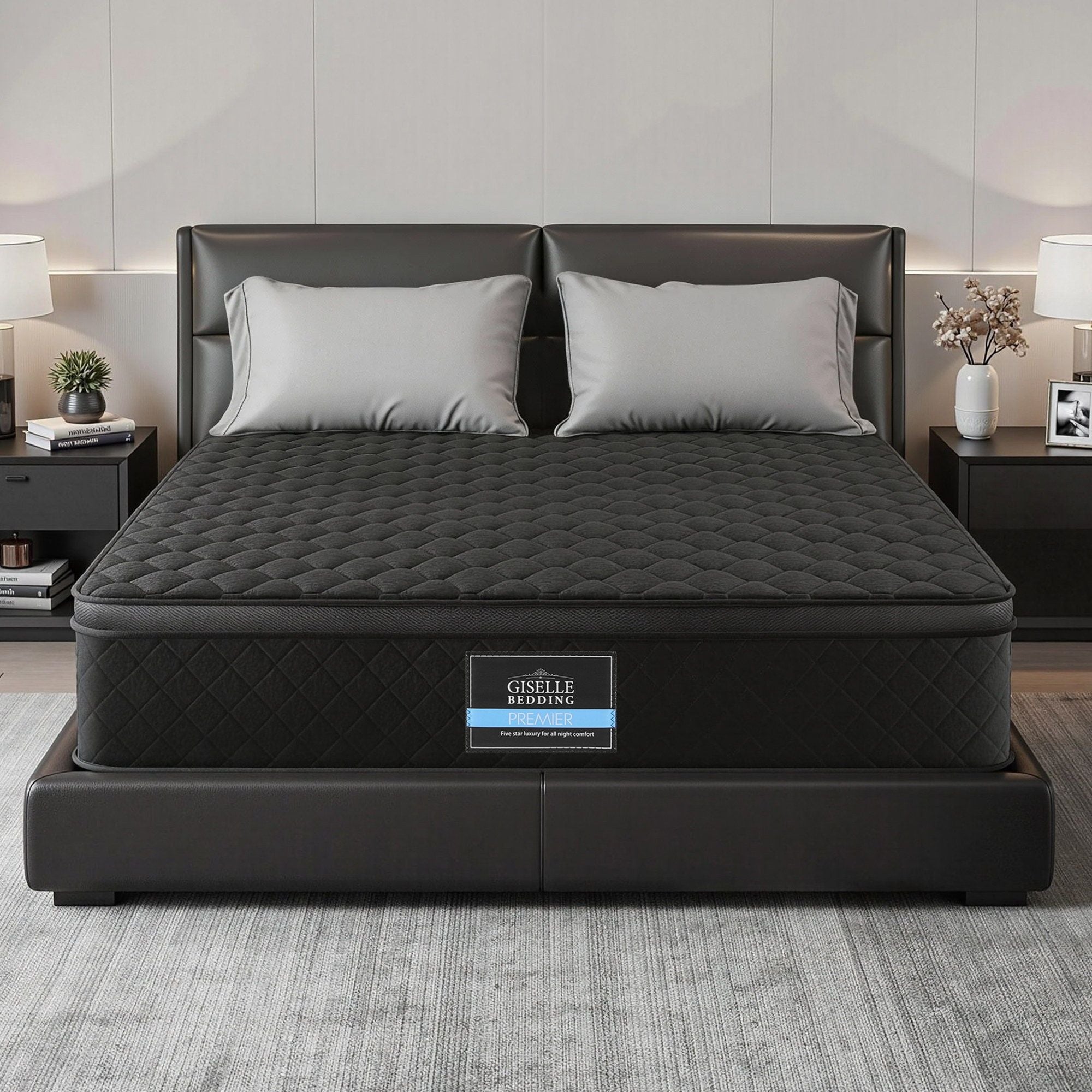 Giselle Bedding Queen Mattress 34cm Euro Top with 5-Zone Pocket Spring Support Black