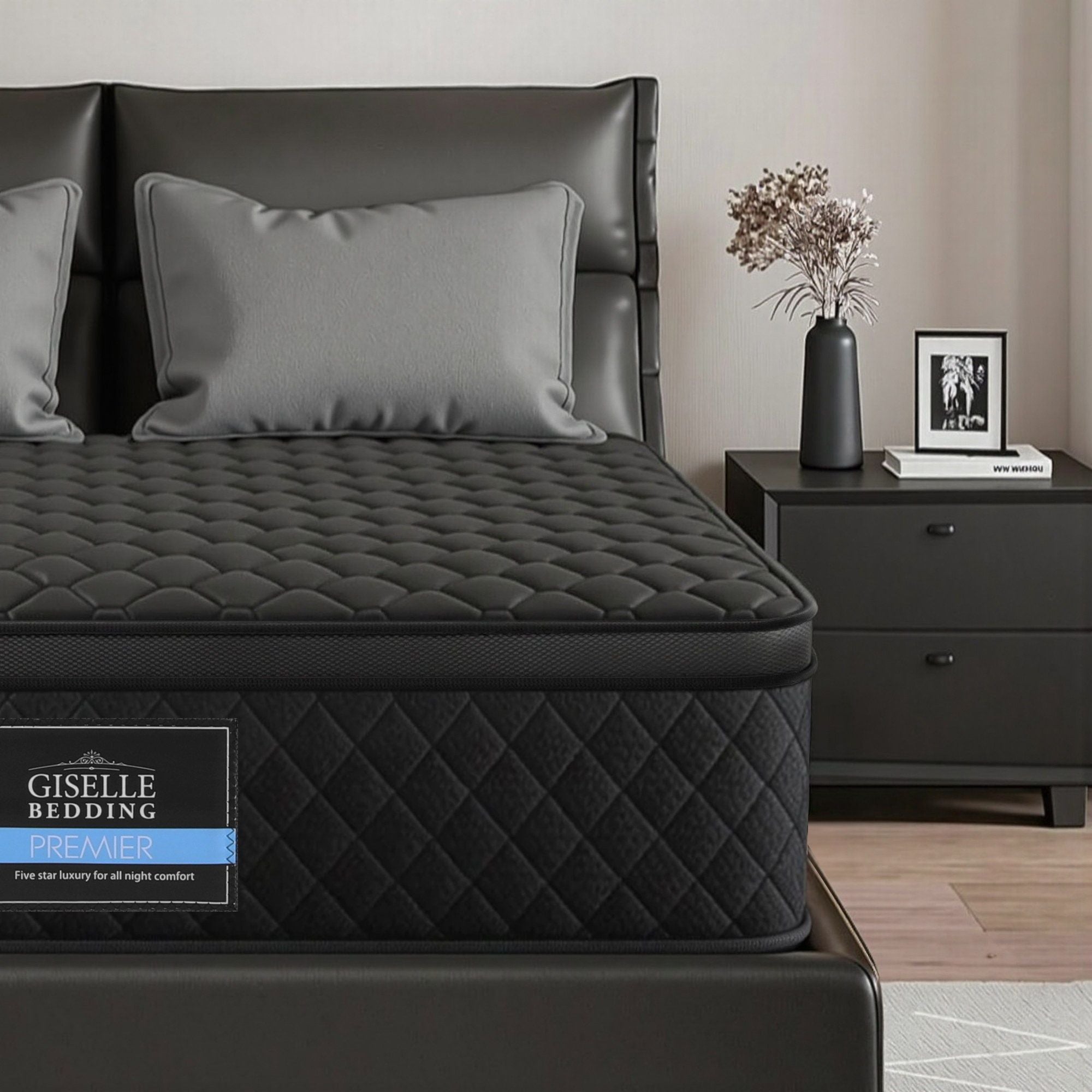 Giselle Bedding Queen Mattress 34cm Euro Top with 5-Zone Pocket Spring Support Black