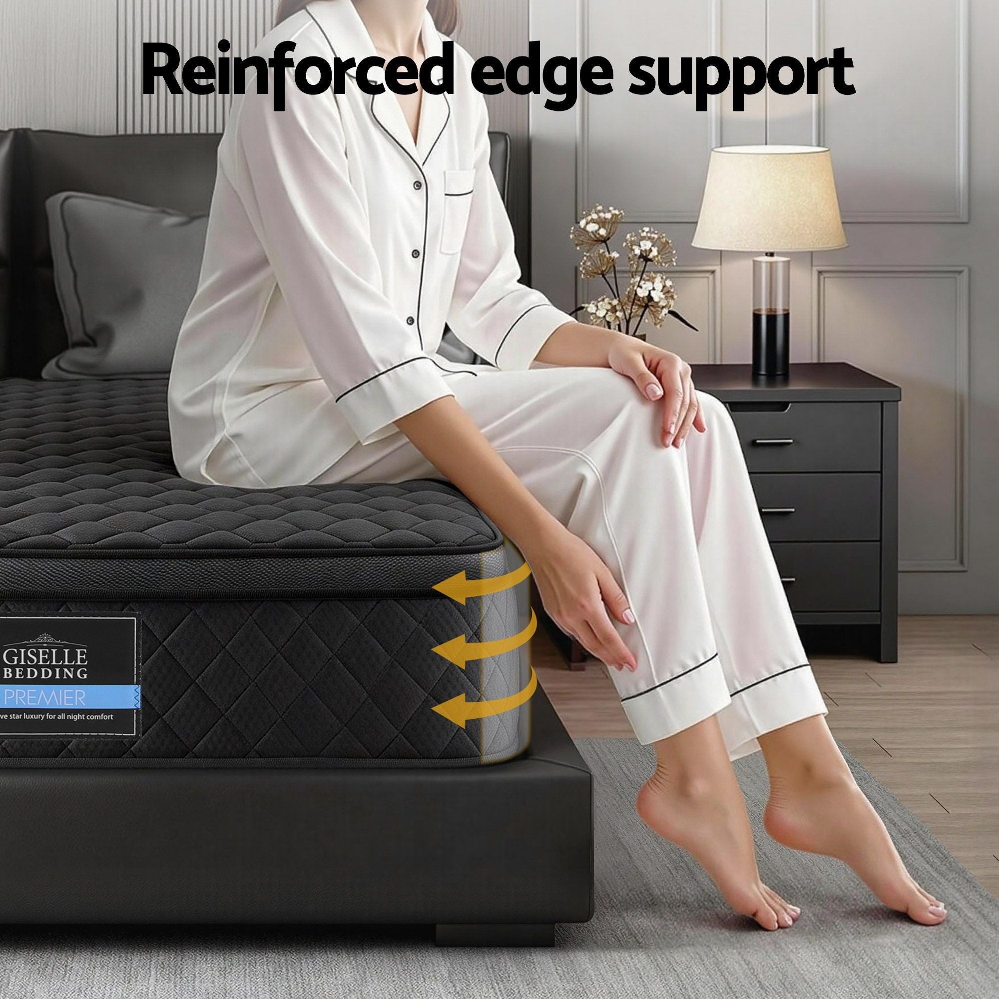Giselle Bedding Single Mattress 34cm Euro Top with 5-Zone Pocket Spring Support Black