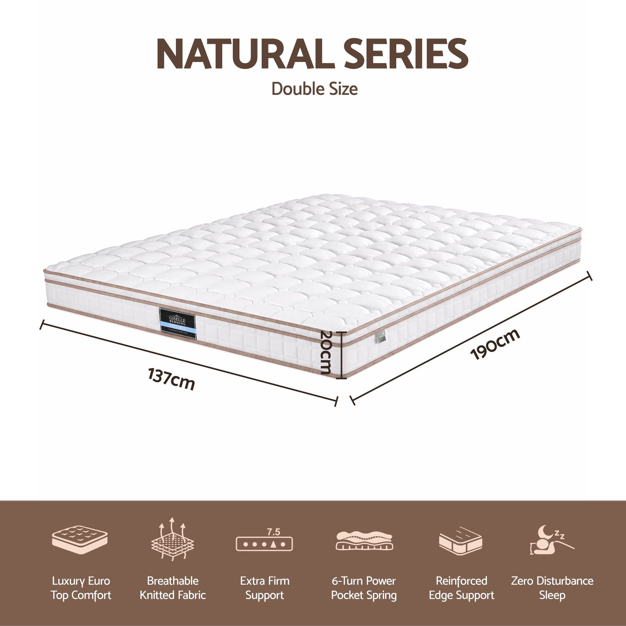 Giselle 20cm Firm Double Mattress Pocket Spring for Bedroom or Guest Room
