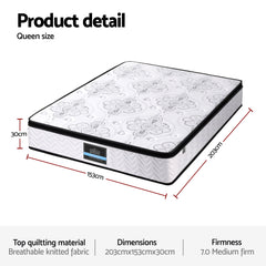 Giselle Bedding 30cm Mattress Pocket Spring Medium Firm Foam Euro Top Queen