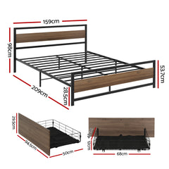 Artiss Bed Frame Queen Size Metal Frame with 2 Drawers DREW