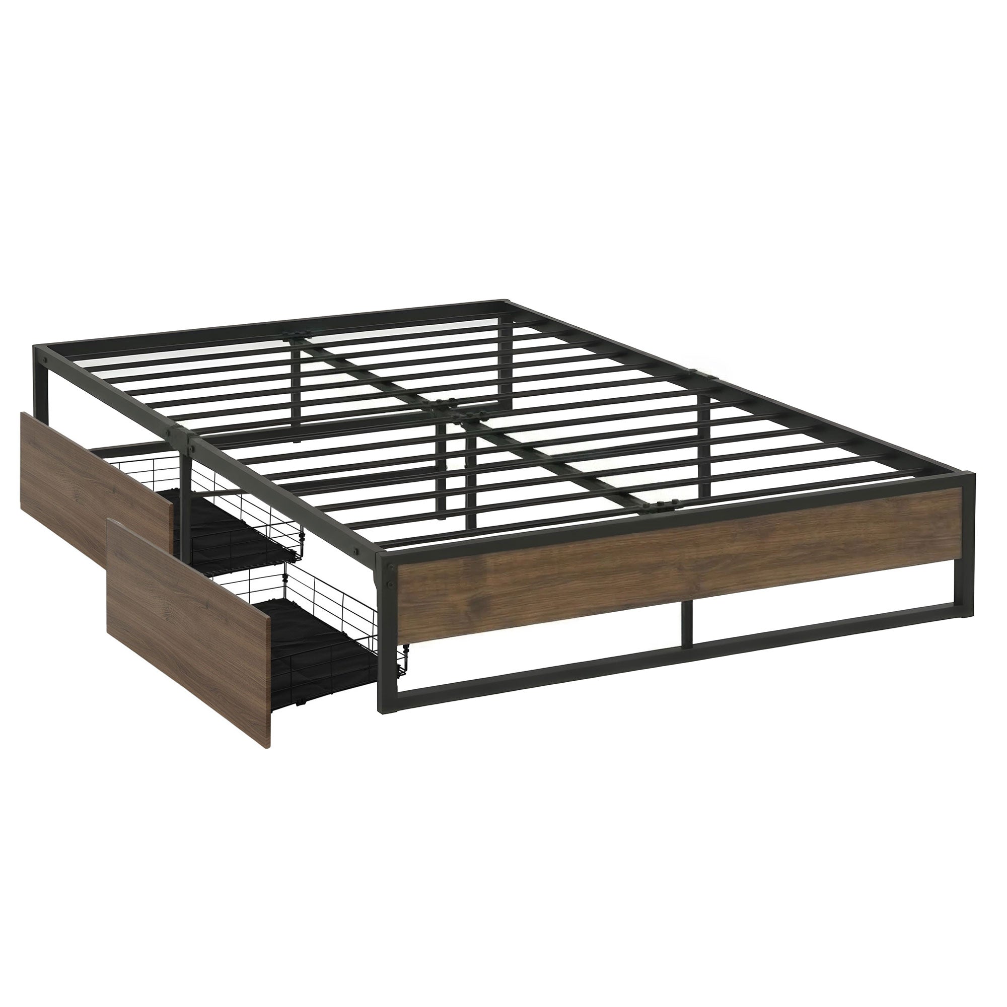 Artiss Bed Frame Metal Frame Queen Size Bed Base 2 Drawers OSLO