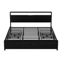 Artiss Metal Bed Frame King Size Storage Headboard Charge Station LED 4 Drawers