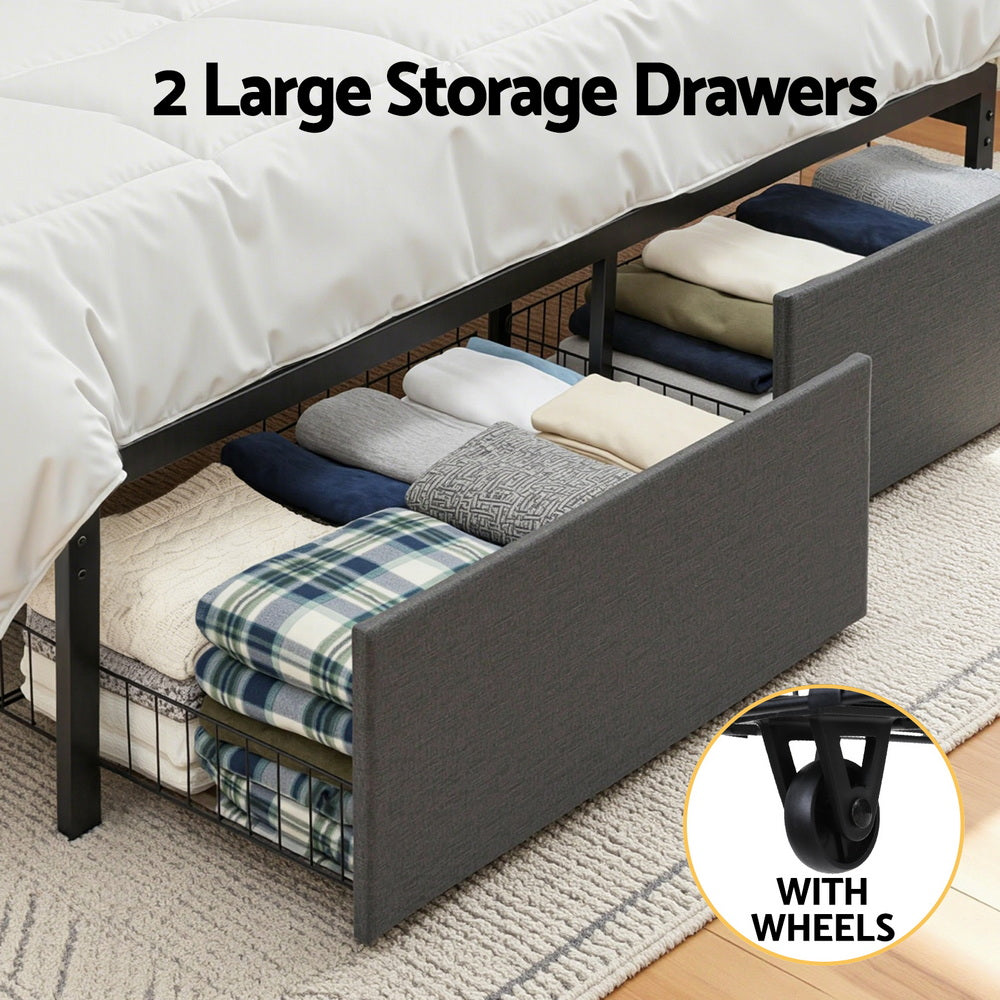 Artiss Metal Bed Frame Double Size with 2-Tier Hidden Storage with Charging