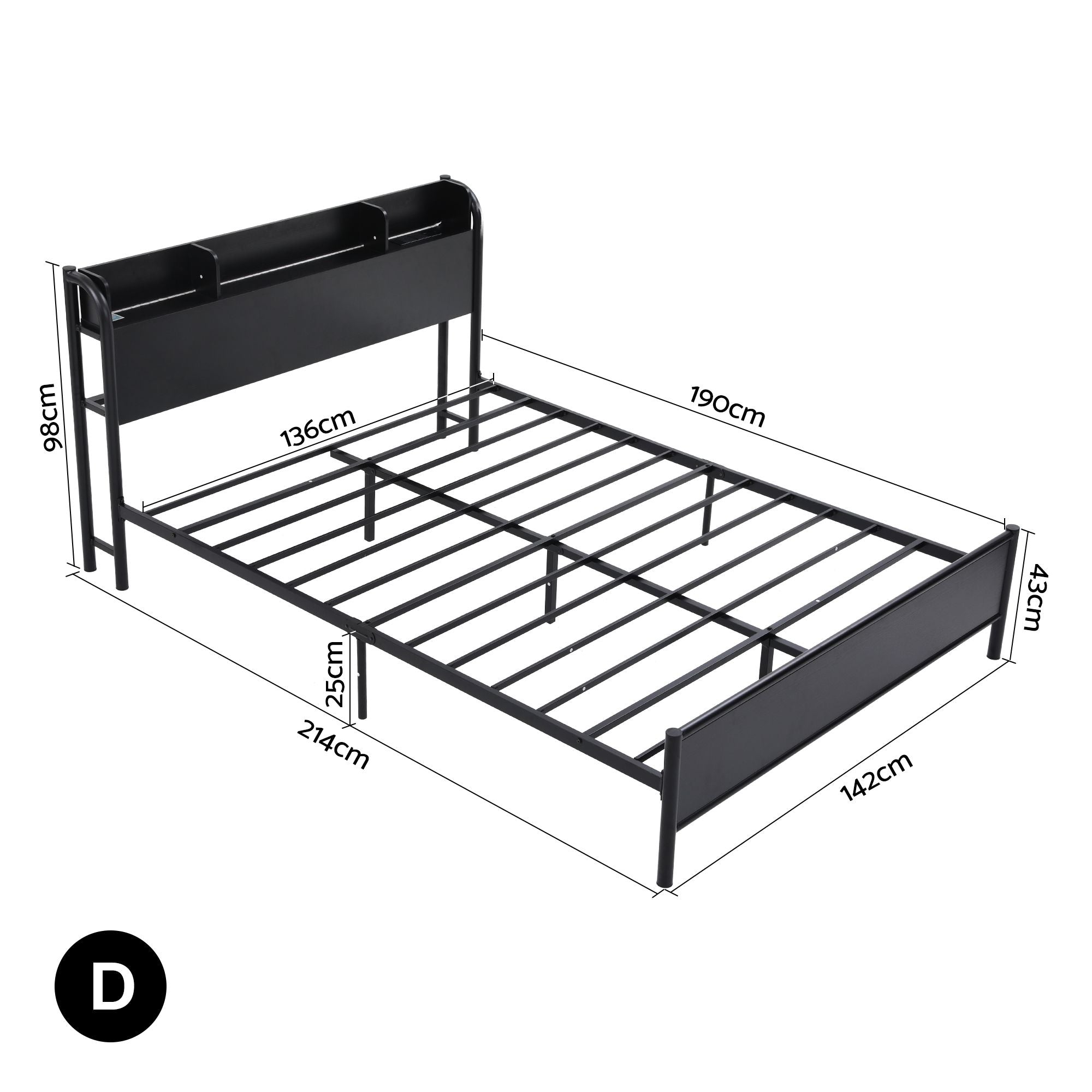 Artiss Bed Frame Double Size with Storage Shelf Headboard Charging Station GRID