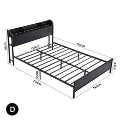 Artiss Bed Frame Double Size with Storage Shelf Headboard Charging Station GRID