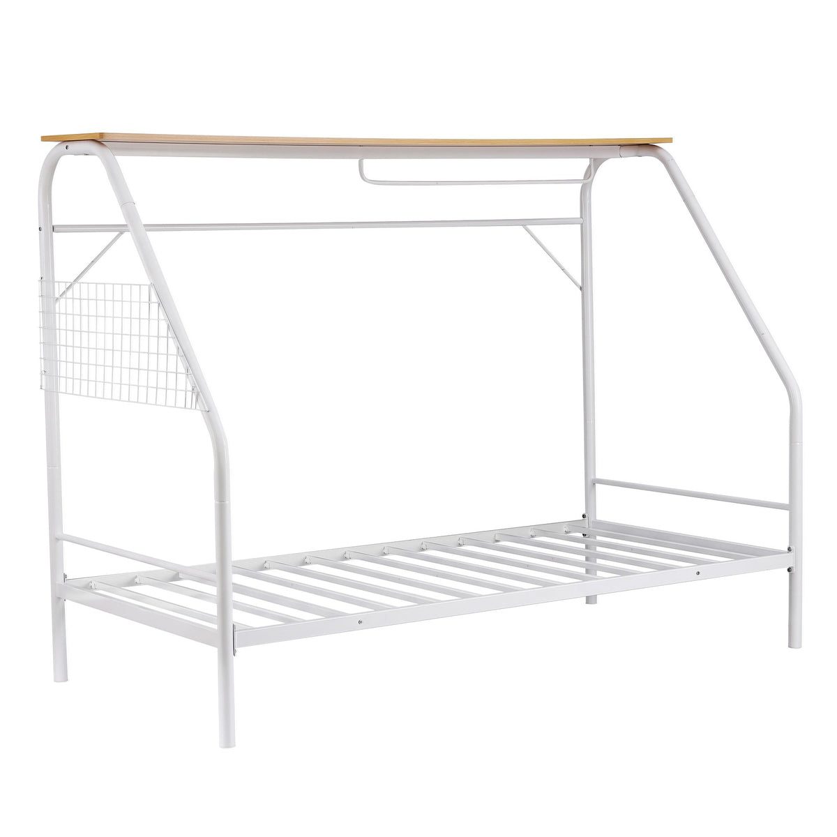 Artiss Single House Bed Frame Metal Canopy Bed Storage Shelf for Kids White