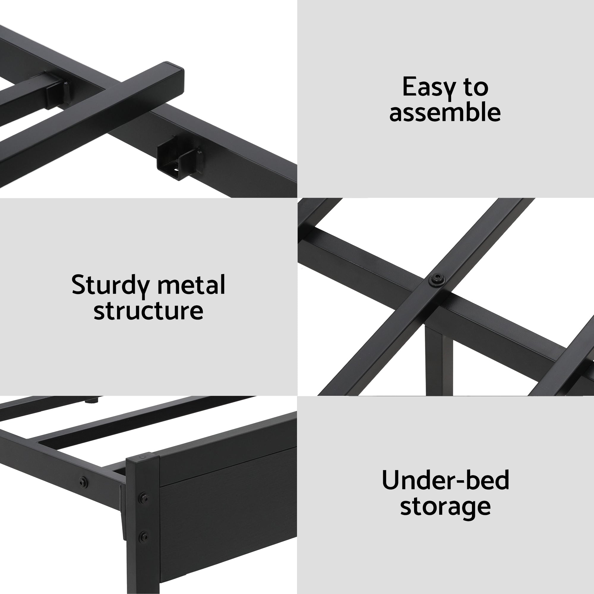 Artiss Bed Frame Queen Size LED Metal Bed Base with Charging Station
