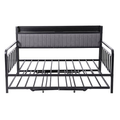 Artiss Bed Frame King Single LED Metal Trundle Daybed with Charging Station TURN