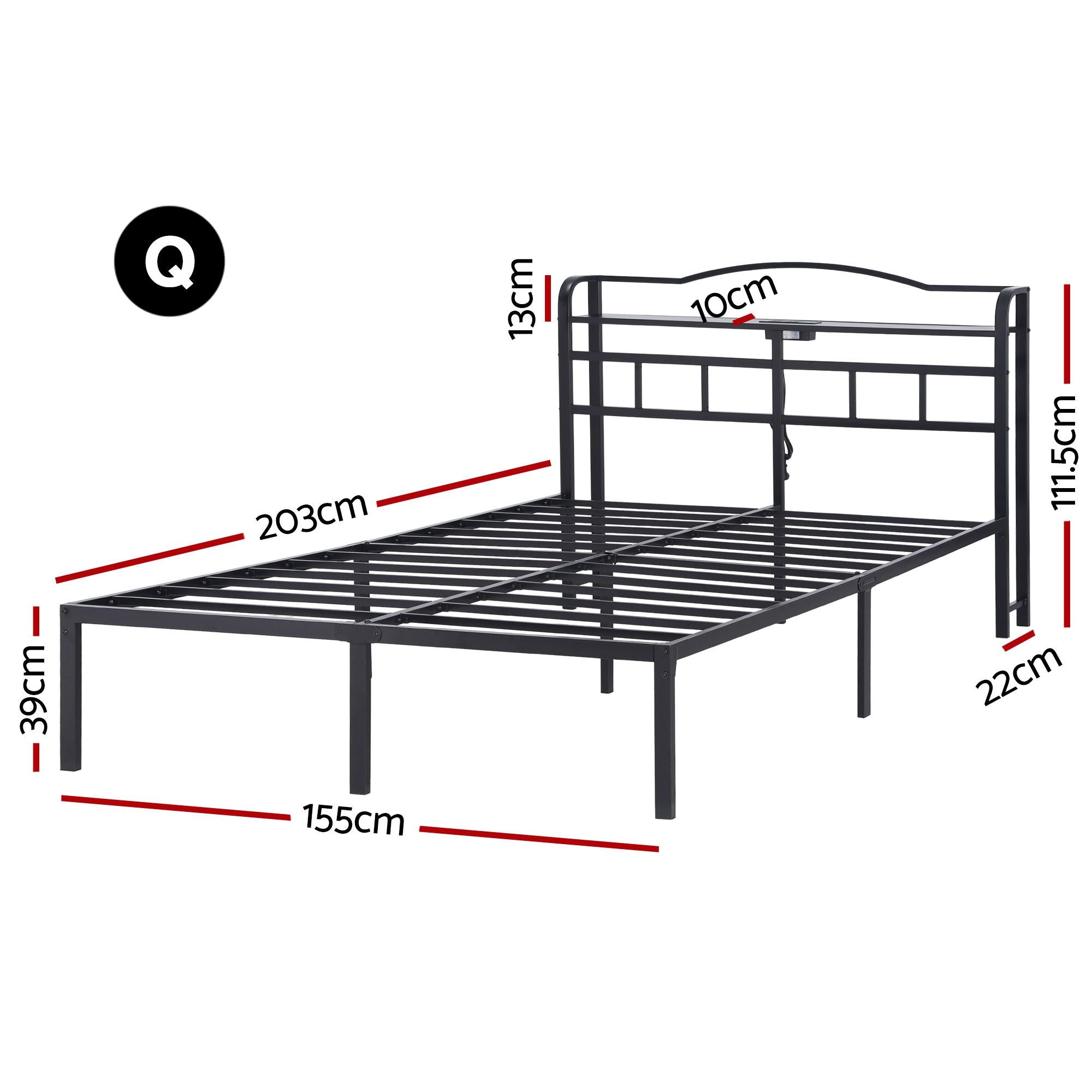 Artiss Bed Frame Queen Size with Charging Station WAVE