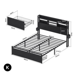 Artiss Bed Frame King with Charging Station Storage Organizer Drawers LED ZAC