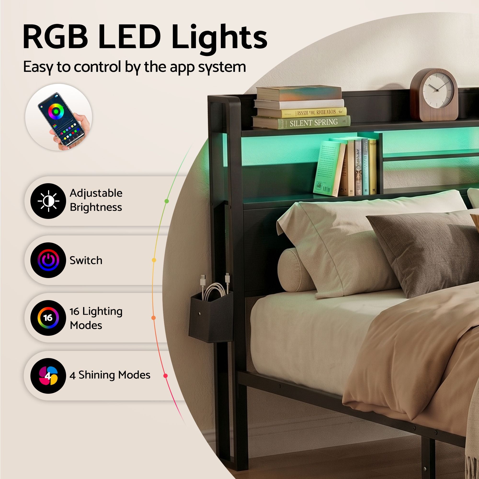 Artiss Bed Frame King with Charging Station Storage Organizer Drawers LED ZAC