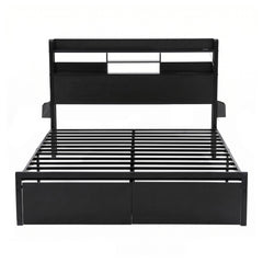 Artiss Bed Frame Queen with Charging Station Storage Organizer Drawers LED ZAC