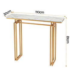 Artiss Console Table Hallway Entryway Table Marble Effect 110CM White & Gold