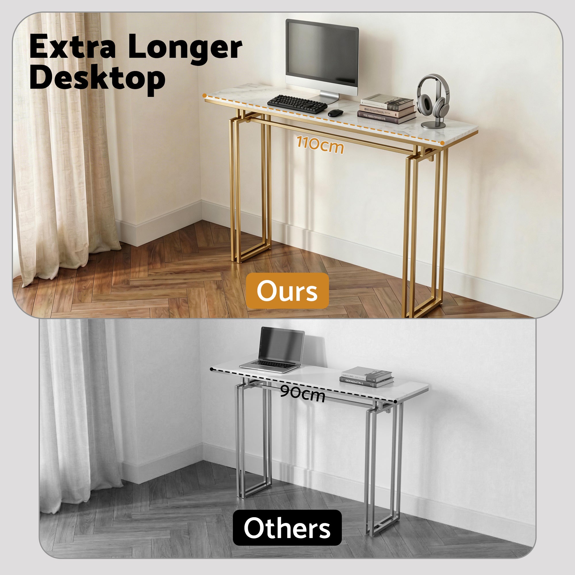 Artiss Console Table Hallway Entryway Table Marble Effect 110CM White & Gold