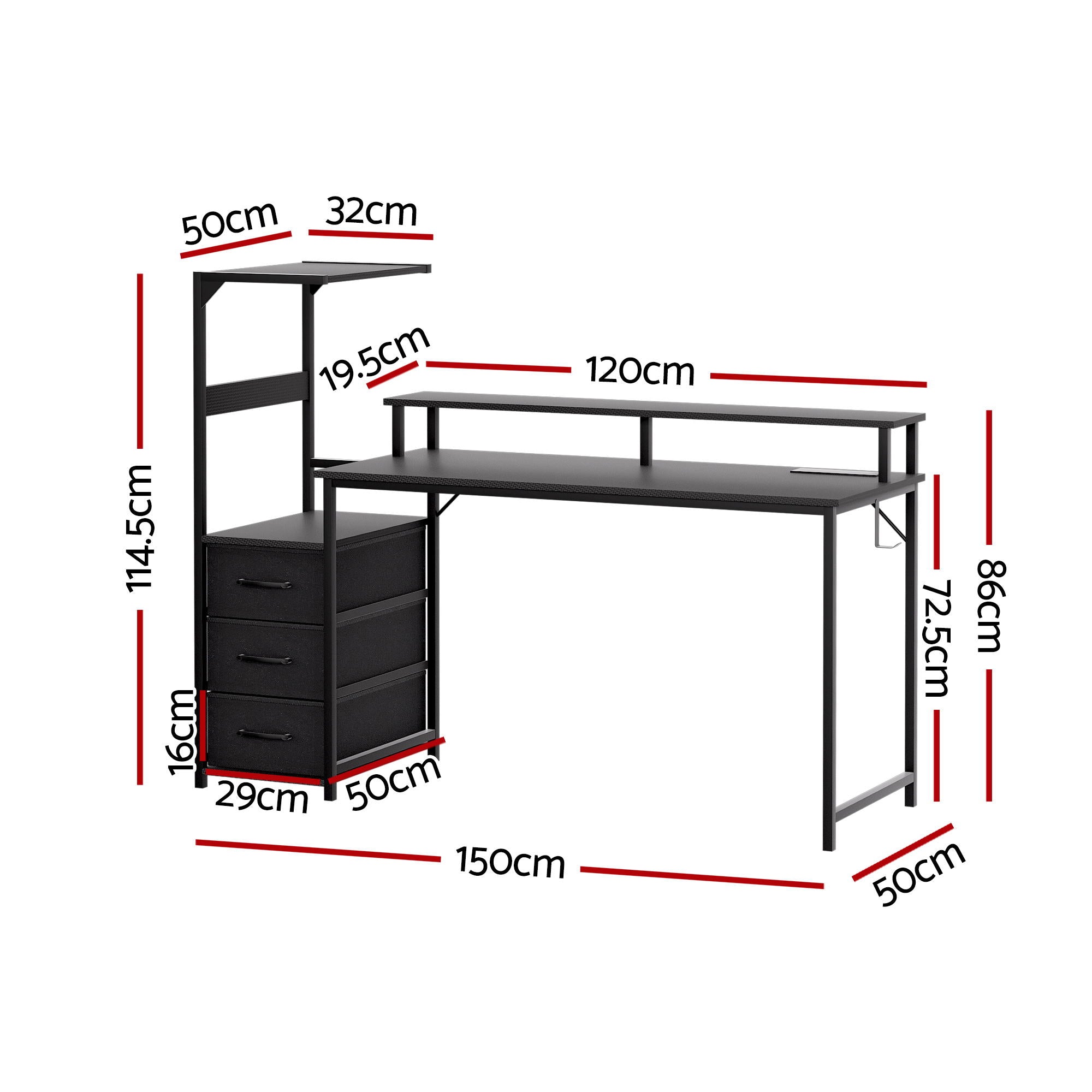 Artiss 145cm L Shaped Gaming Desk Computer Desk with LED Lights & Power Outlets