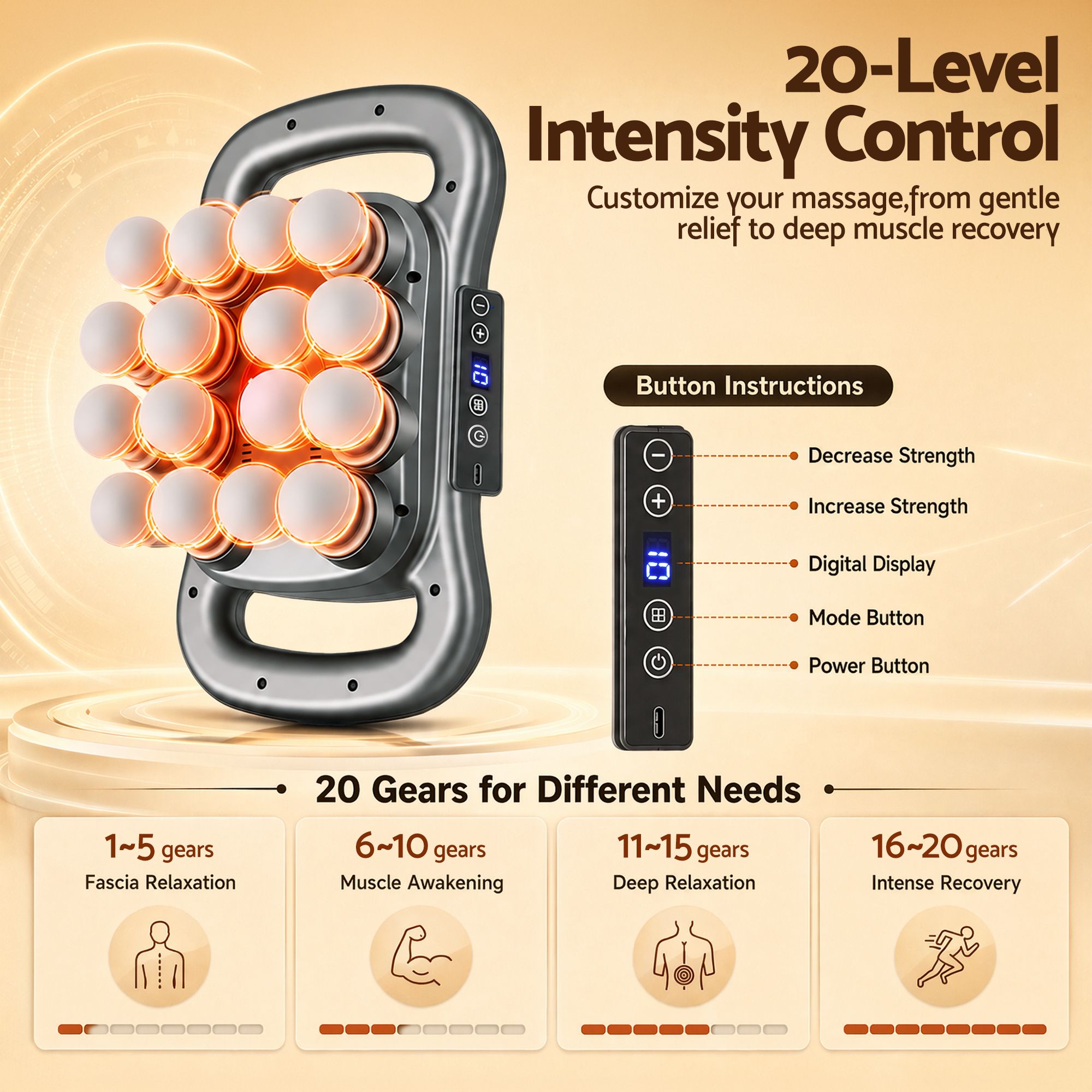Everfit Deep Tissue Massager 16 Heads with 20 Intensities Deep Percussion