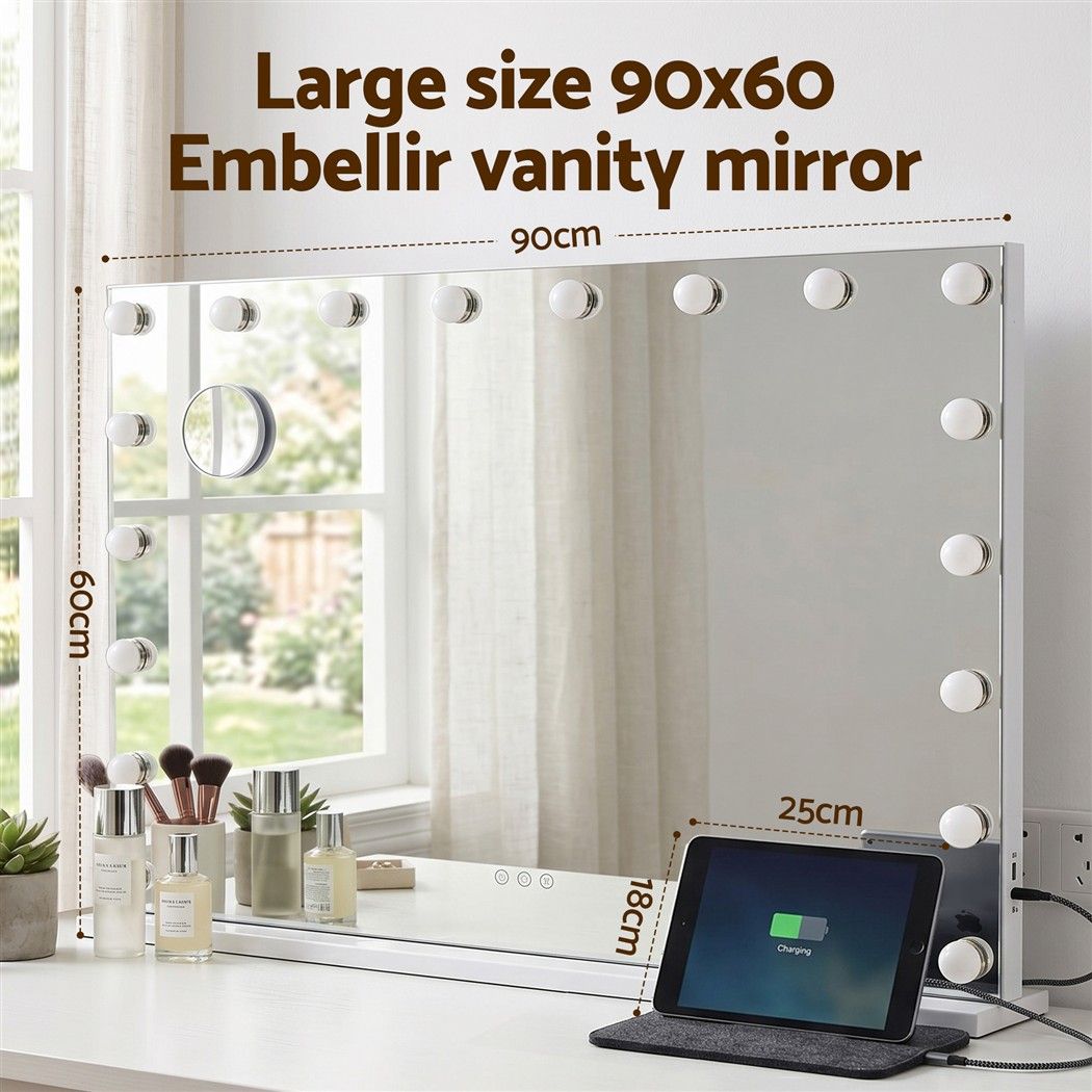 Embellir 90x60cm Makeup Mirror Large Hollywood Vanity Mirror with 18 Dimmable
