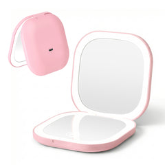 Embellir LED Compact Mirror Lighted Travel Makeup Mirror Pocket-Sized 1x 10x Magnification Square Pink - Free Delivery