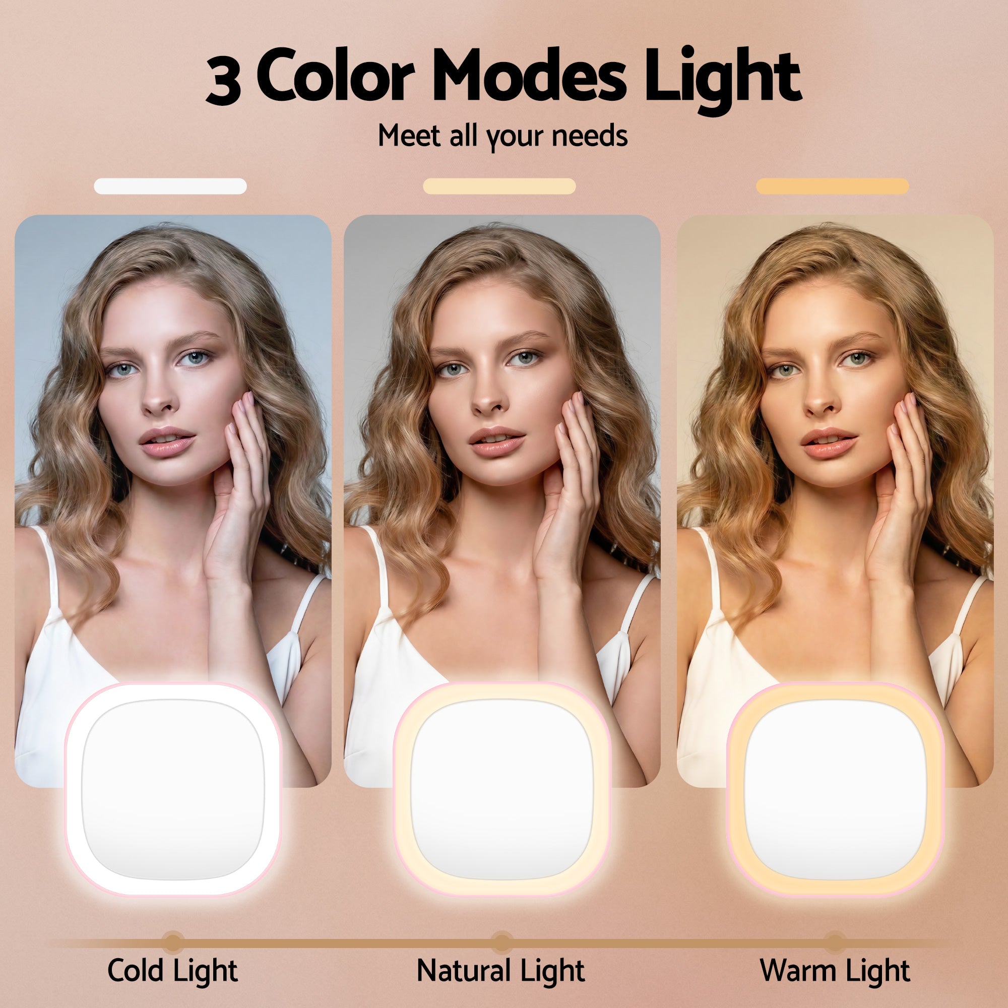 Embellir LED Compact Mirror Lighted Travel Makeup Mirror Pocket-Sized 1x 10x Magnification Square Pink - Free Delivery