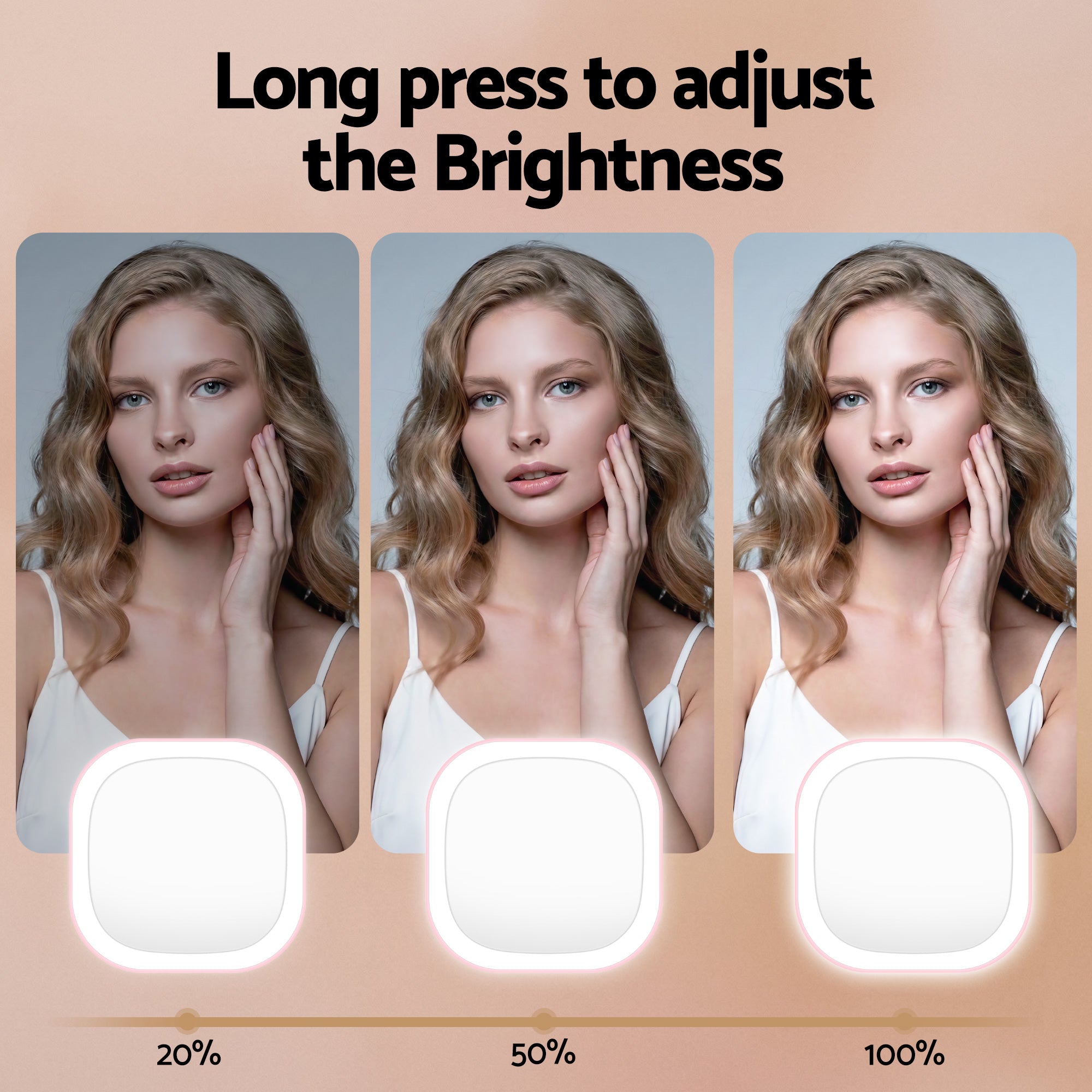 Embellir LED Compact Mirror Lighted Travel Makeup Mirror Pocket-Sized 1x 10x Magnification Square Pink - Free Delivery